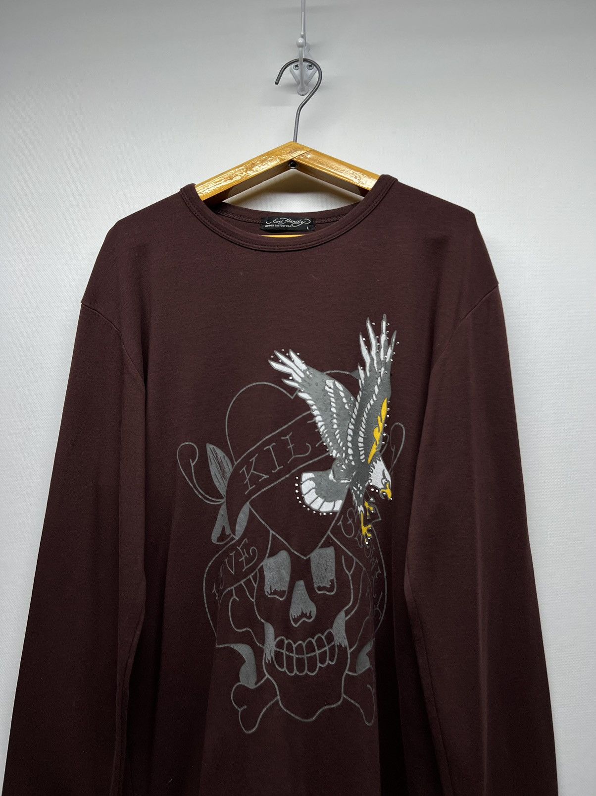 Ed Hardy Vintage Y2k Ed Hardy Skull Eagle 🦅☠️ Brown 🤎 Long Sleeve 00’s Size US L / EU 52-54 / 3 - 2 Thumbnail
