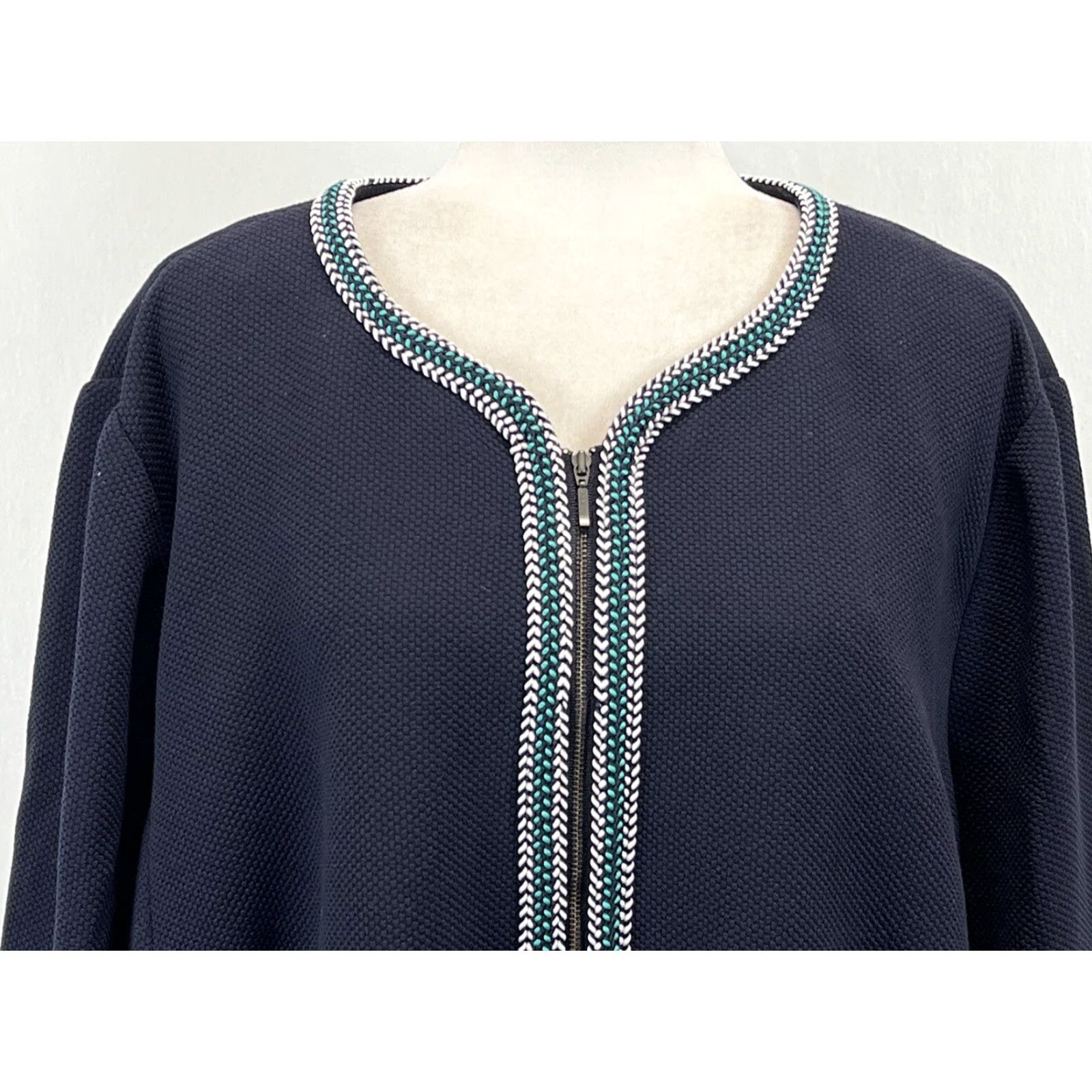 Talbots Talbots Career Women's Lined Jacket 24W Plus Navy Braided Trim Full Zip Blue Polyester Blend Basic Jacket NEW! Size 4XL / US 24-26 - 5 Thumbnail