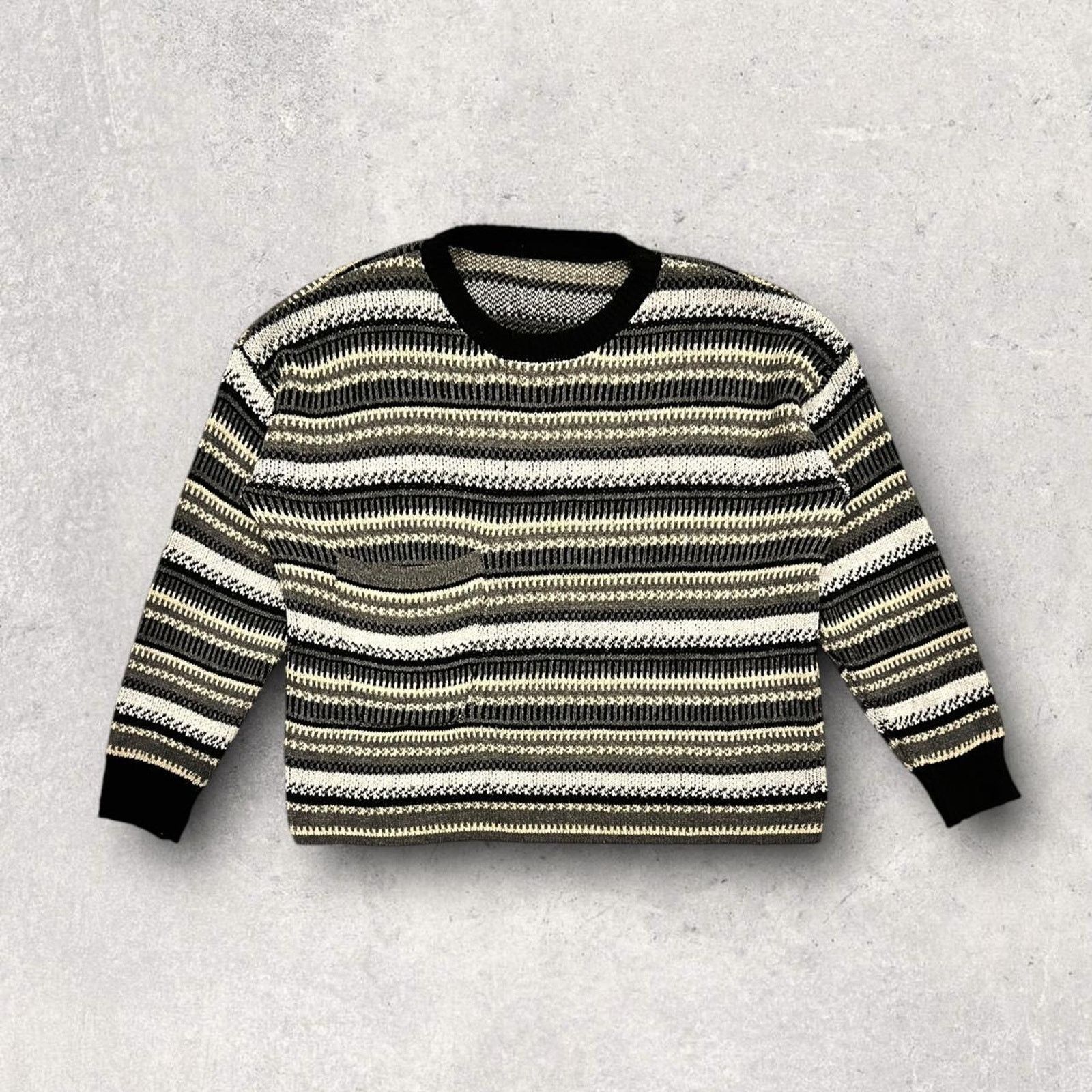 Vintage Vintage Striped Knit Sweater w/ Earthy Tones & Chest Pocket Size US L / EU 52-54 / 3 - 1 Thumbnail