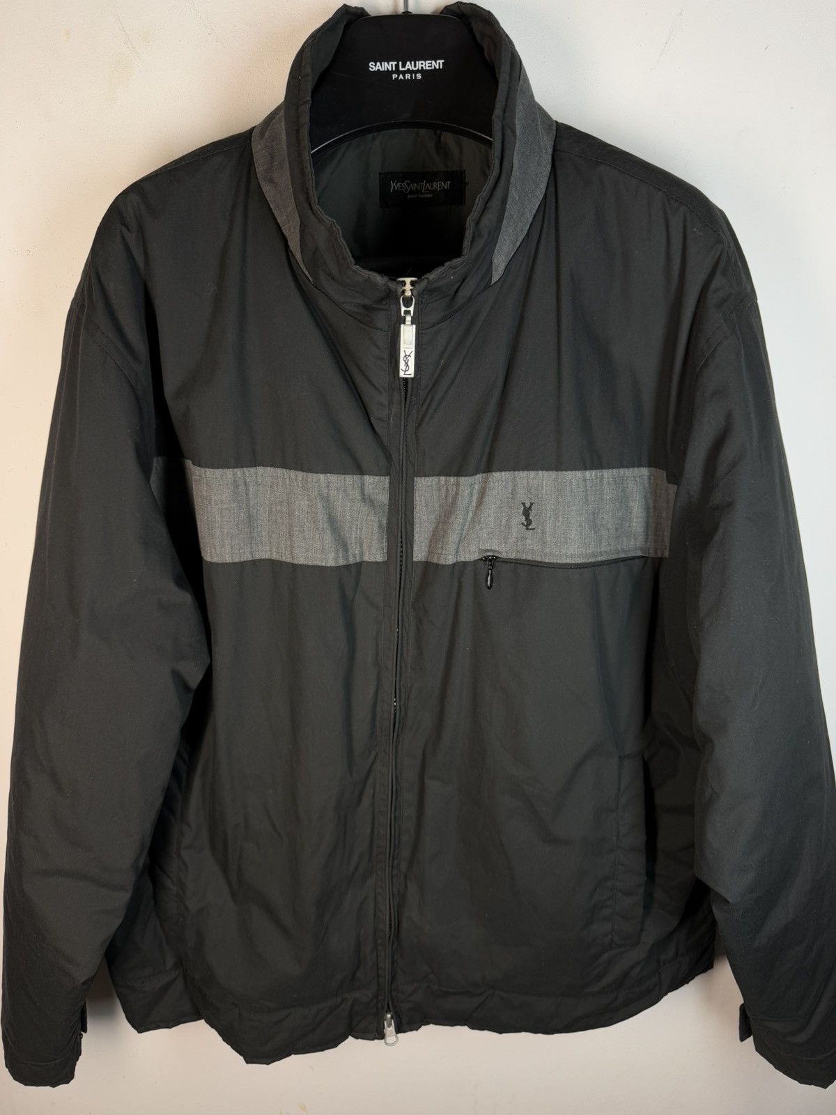 Warm YSL Jacket Black/Grey Autumn Bomber Vintage Luxury