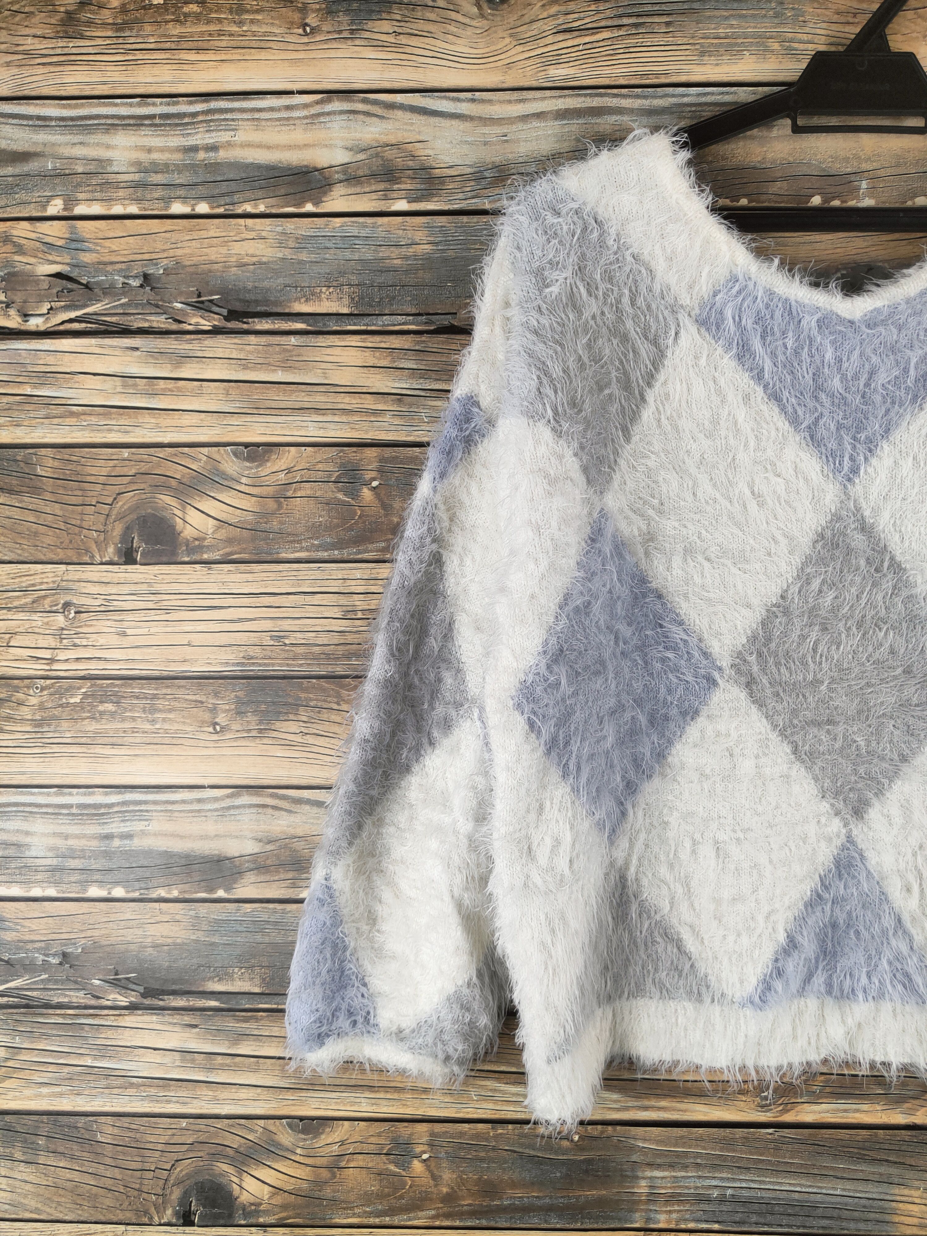 Japanese Brand DL Lip Service White Blue Gray Fur Mohair Knitwear #46-909 Size M / US 6-8 / IT 42-44 - 8 Thumbnail