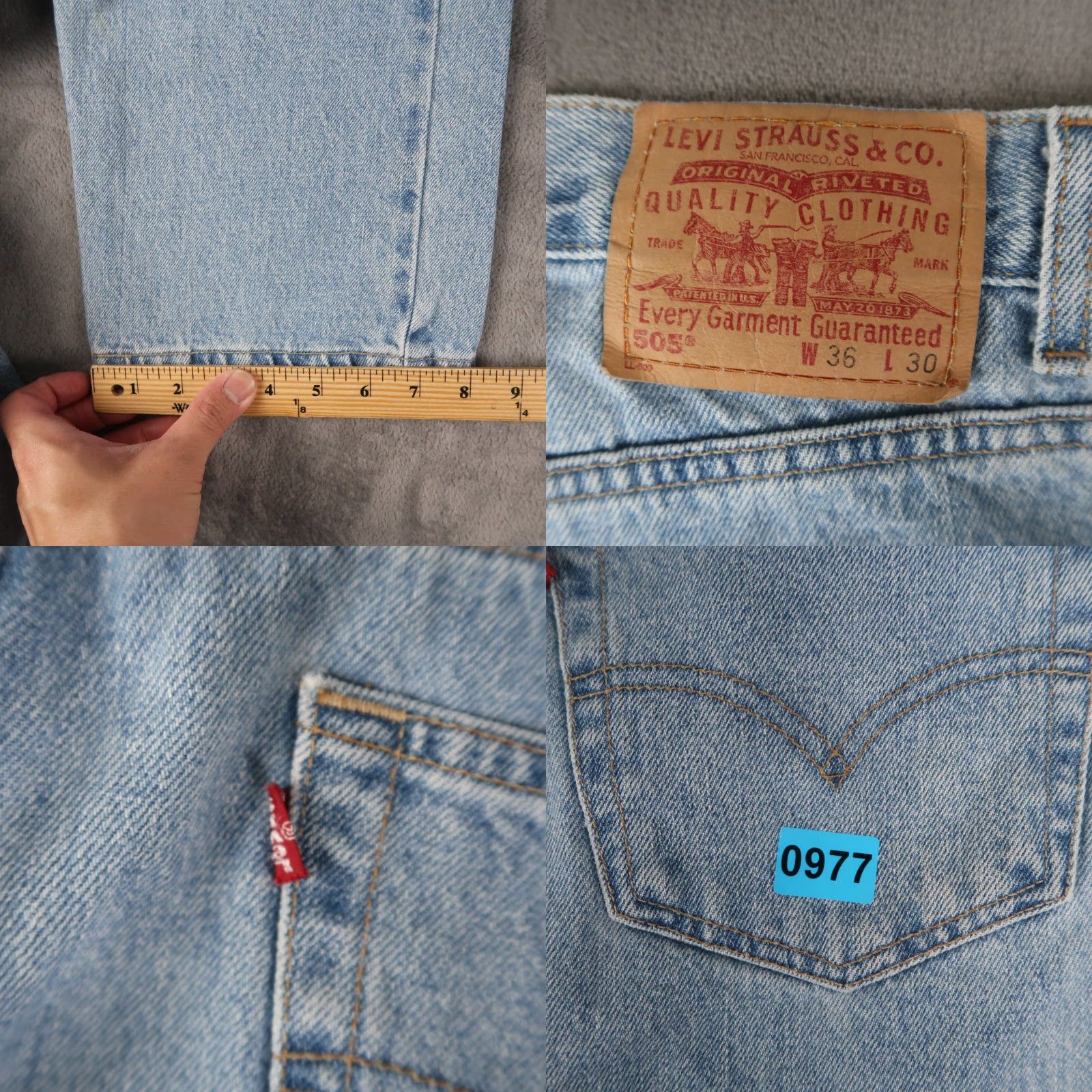 Levi's VINTAGE Levis 505 Jeans Mens Regular Straight 36x30 (34x29) Red Tab 90s USA Size US 36 / EU 52 - 9 Thumbnail