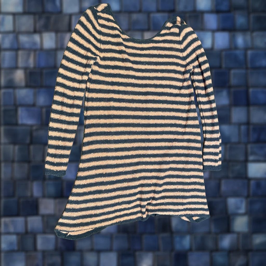 Free People FREE PEOPLE ORANGE GRAY STRIPE THIN KNIT BELL SLEEVE OVERSIZED SWEATER DRESS S Size S / US 4 / IT 40 - 1 Thumbnail