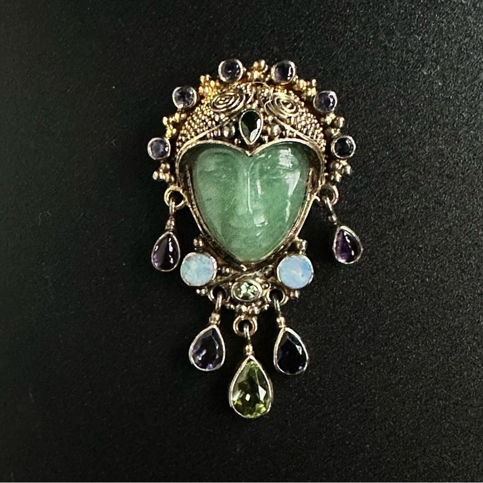 Other Vintage Gold Plated Sajen 925 Jade Face Brooch With Jewels Size ONE SIZE - 2 Thumbnail