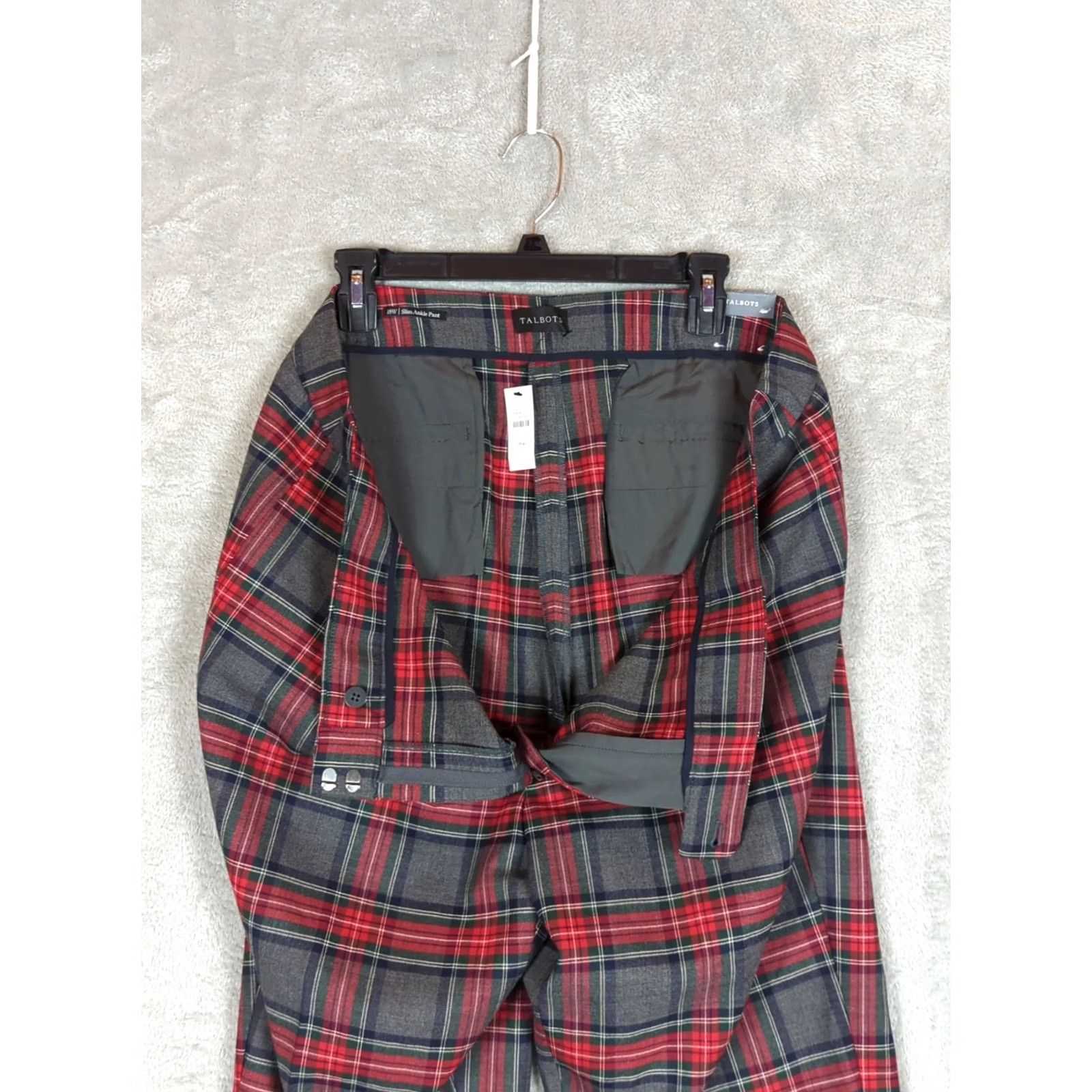 Talbots Talbots Womens Plus Size 18W Gray Red Tartan Plaid Slim Ankle Pants Wool Blend Size 40" / US 18 - 6 Thumbnail