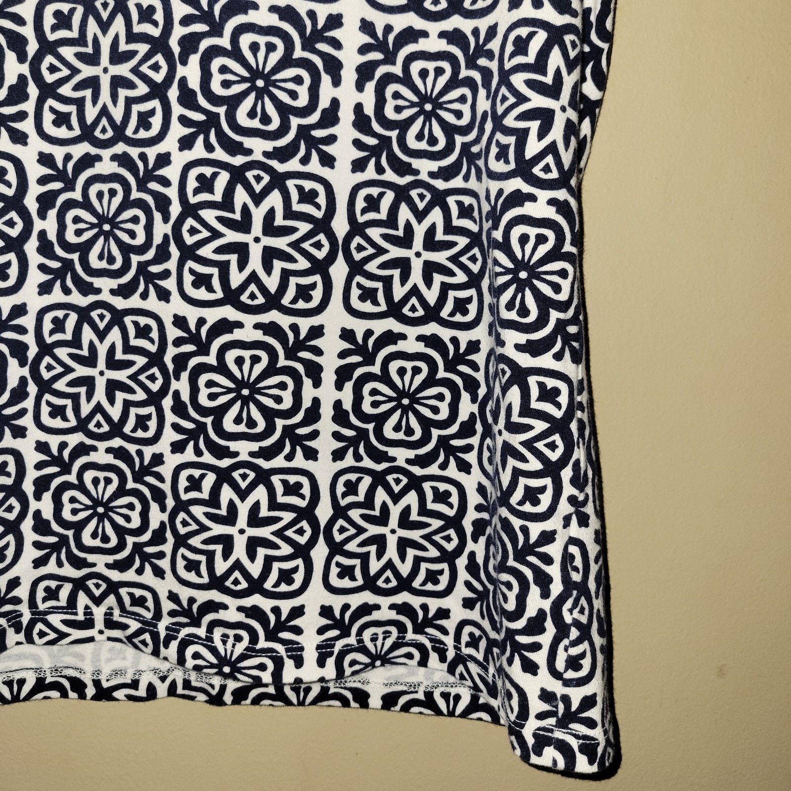 Robert Talbott Talbots Navy White Print Scalloped Neck M/P Size M / US 6-8 / IT 42-44 - 10 Thumbnail