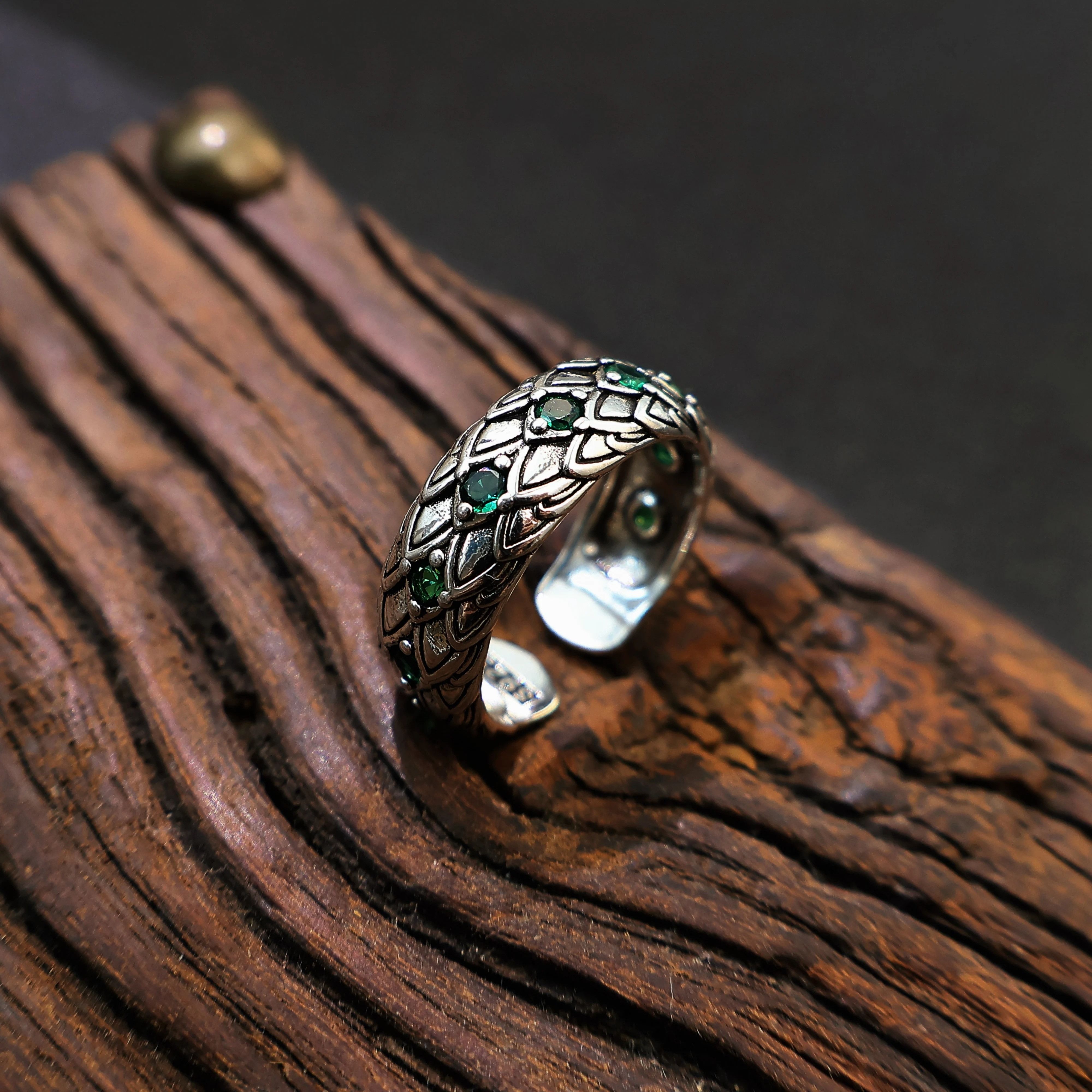 Vintage Retro Dragon Scales & Green Ring Size ONE SIZE - 3 Thumbnail
