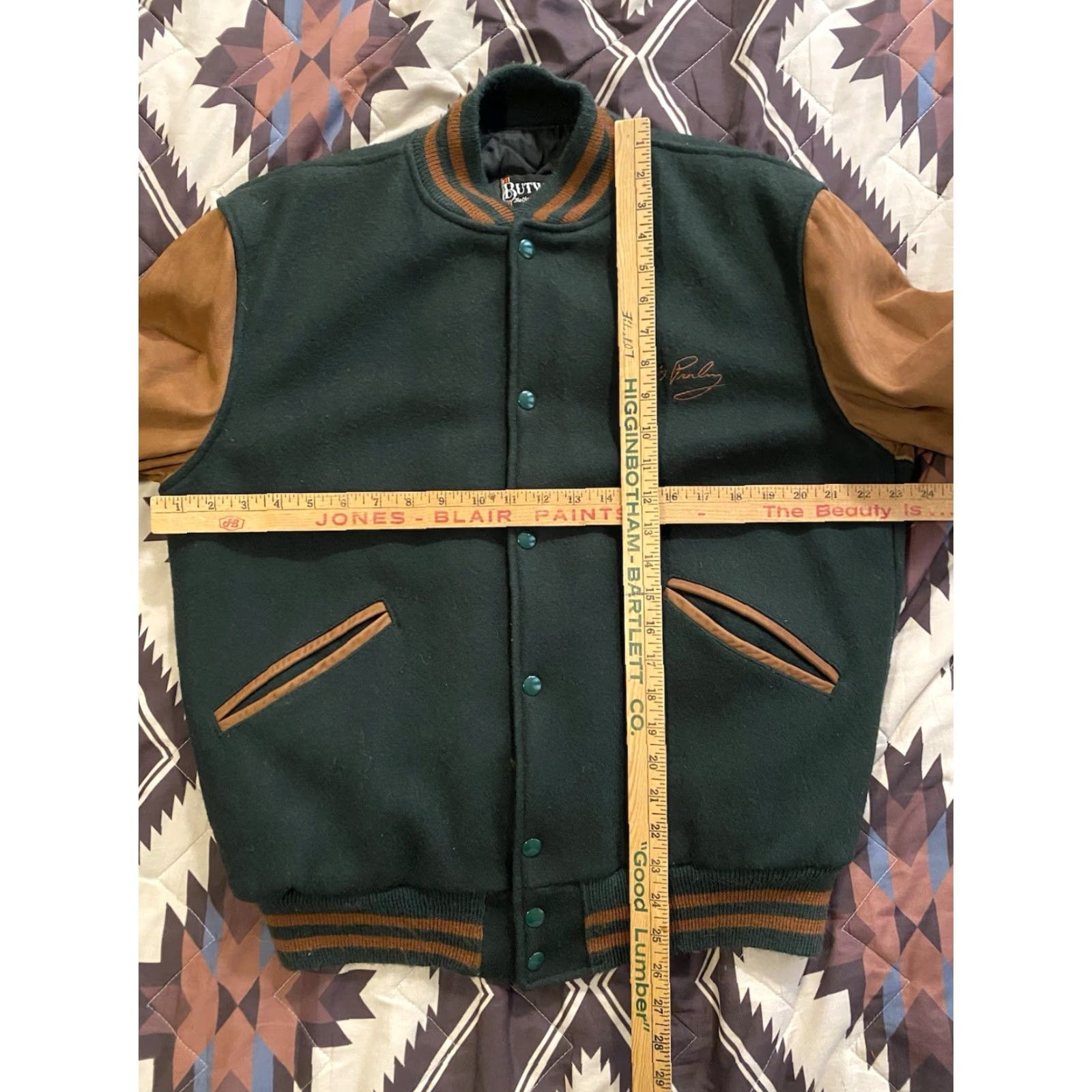 Vintage VINTAGE Butwin Elvis Presley Embroidered Wool & Leather Letterman Medium Shirt Mens 1970s Green Size US M / EU 48-50 / 2 - 6 Thumbnail