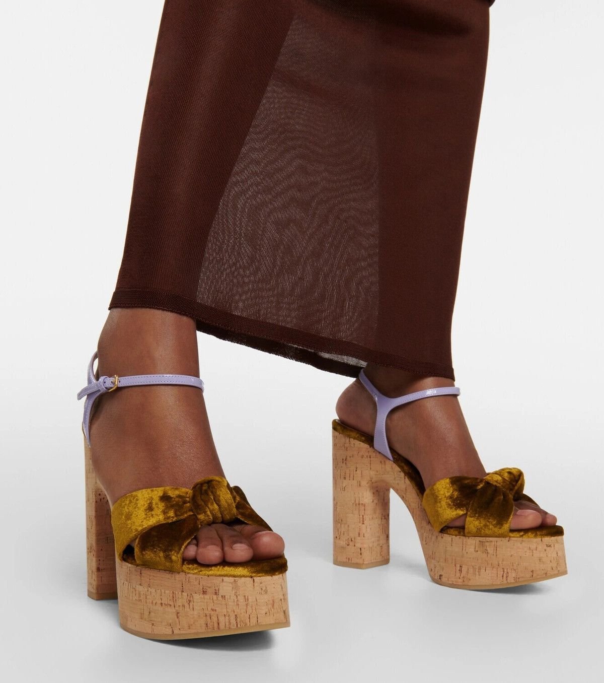 Saint Laurent Paris Saint Laurent Bianca Velvet & Leather Platform Sandals 39.5 Size US 8.5 / IT 38.5 - 6 Thumbnail
