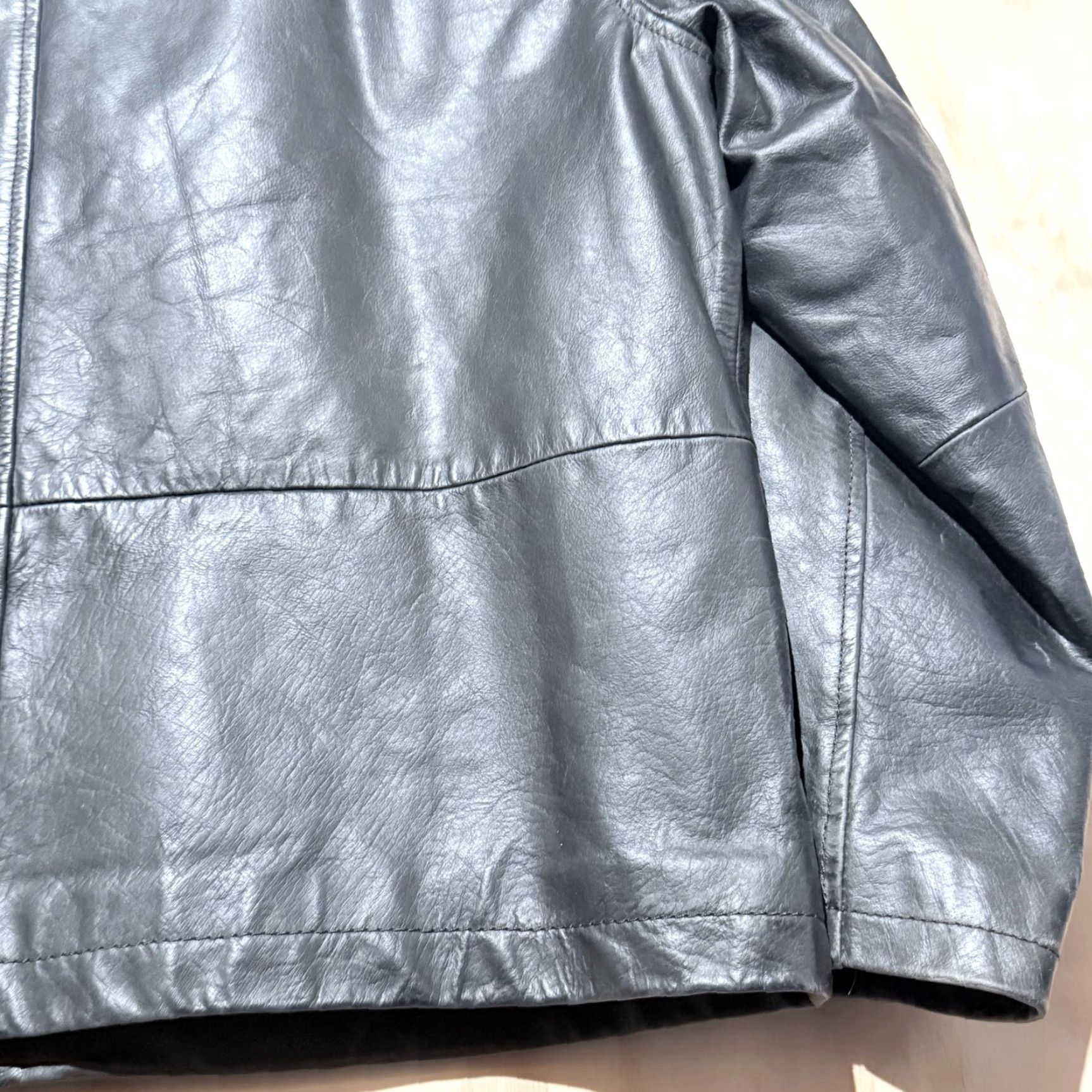 Vintage VINTAGE Claiborne Leather Racer Jacket Black Sherpa Lined Men XL Stand Collar Jacket - Casual, Zipper, Biker Style Size US XL / EU 56 / 4 - 7 Thumbnail