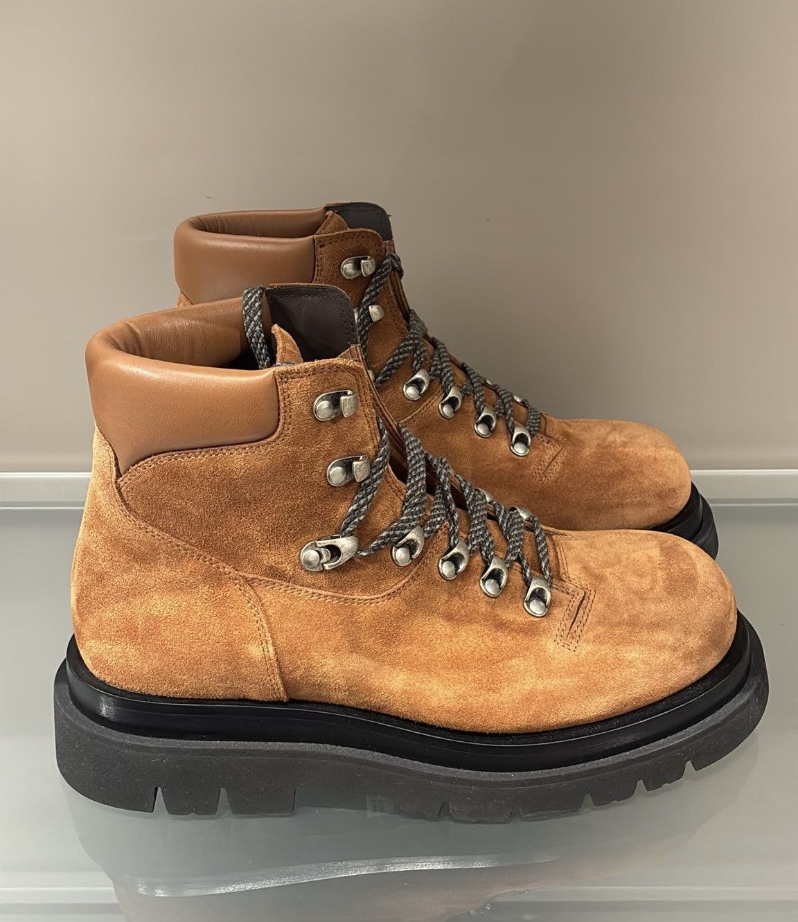 Bottega Veneta Lug Hiking Leather-Trimmed Suede Hiking Boots Size US 12 / EU 45 - 1 Thumbnail