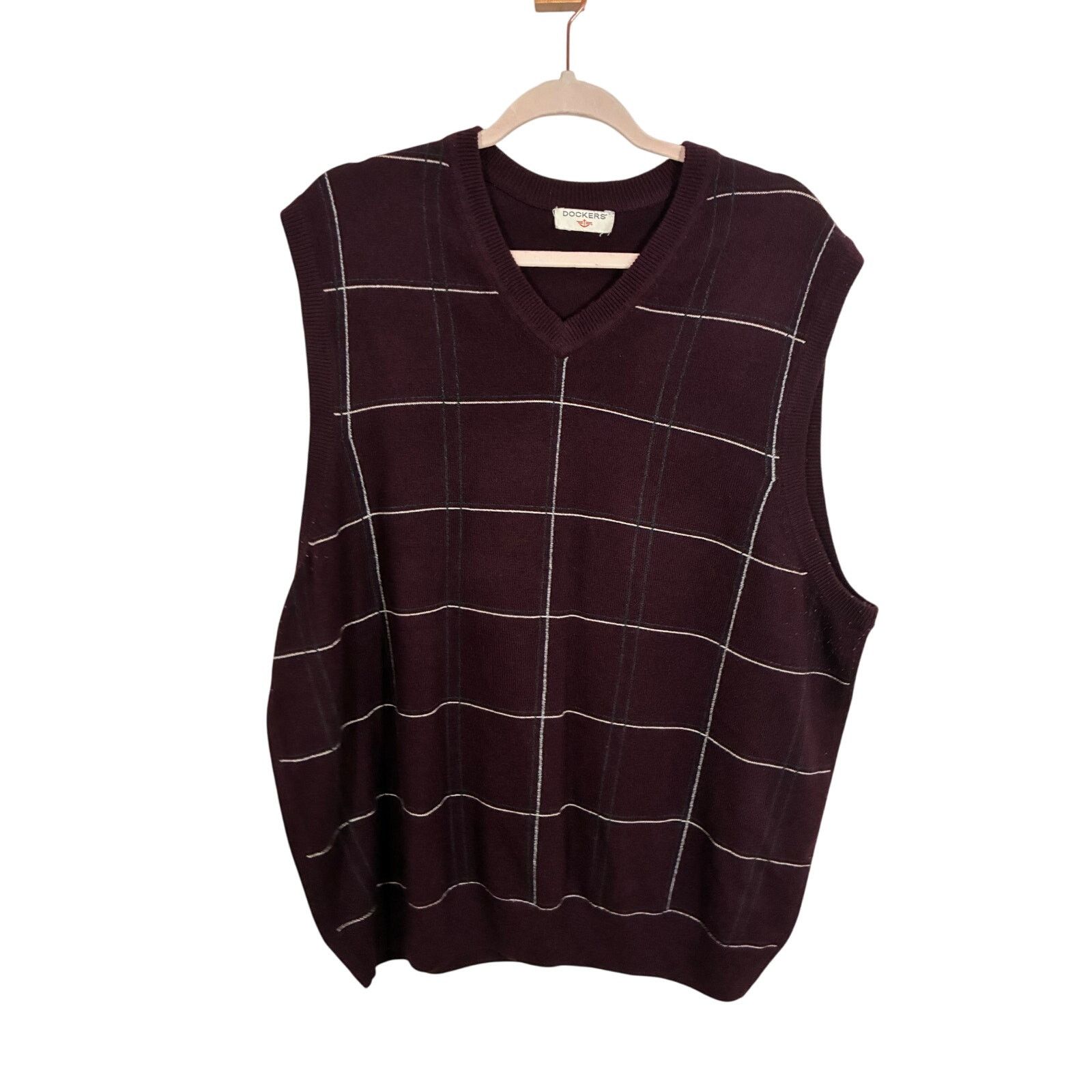 Dockers Dockers 2X Grandpa Vintage Windowpane Maroon Sweater Vest Size US XXL / EU 58 / 5 - 1 Thumbnail
