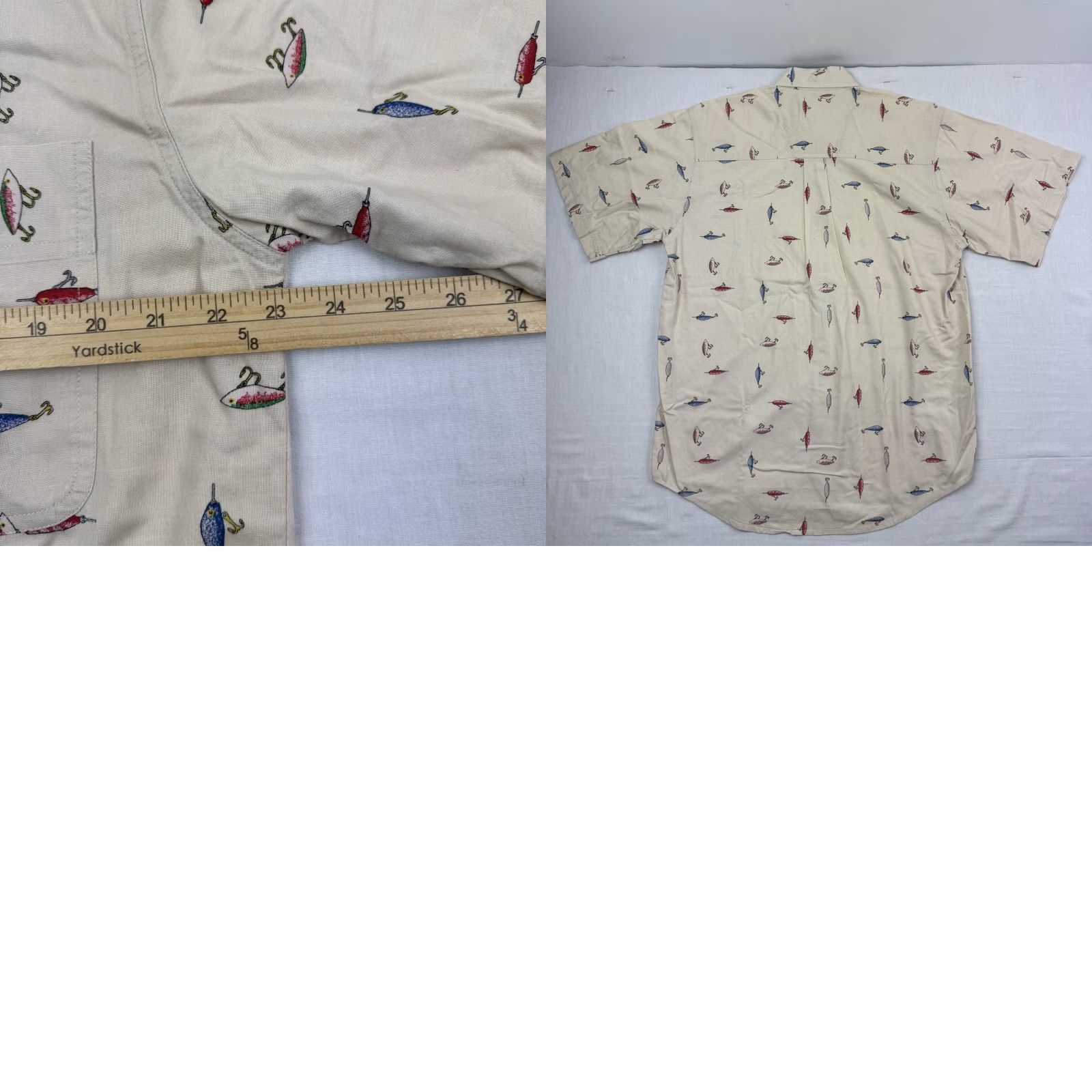 Wrangler VINTAGE Wrangler Rugged Wear Button Up Shirt Adult XL Beige Graphic Print Short Sleeve Y2K 90s Fish Outdoor Mens Size US XL / EU 56 / 4 - 8 Thumbnail