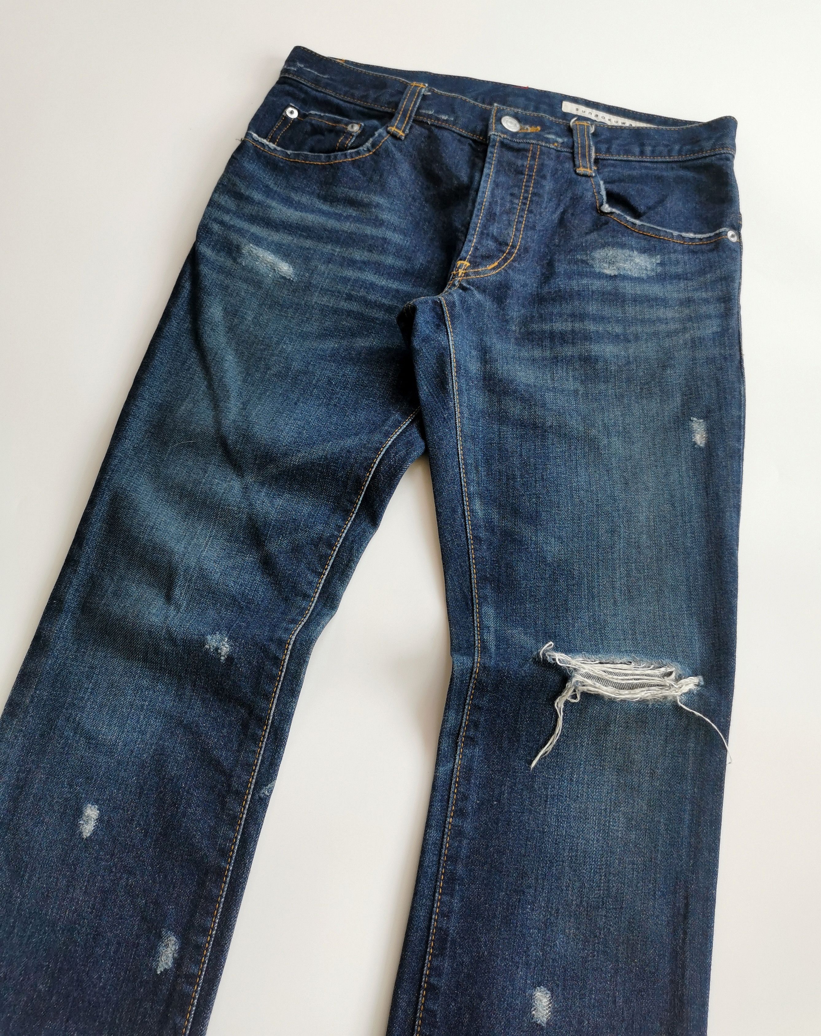 Japanese Brand Sunao Kuwahara Buckle Back Diistressed Jeans Size US 30 / EU 46 - 6 Thumbnail
