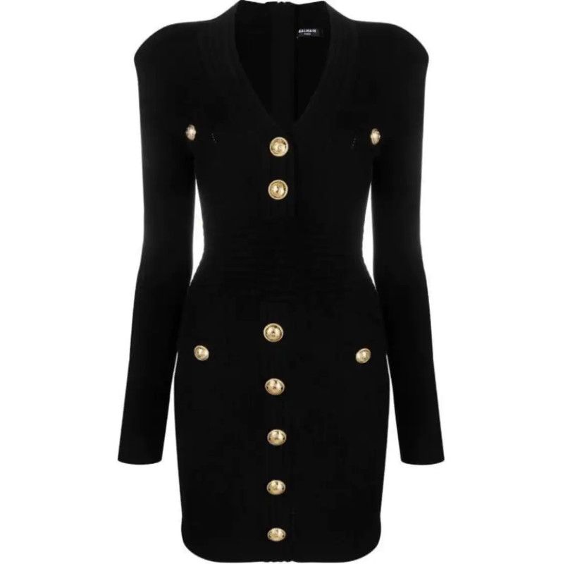 Balmain Balmain Black Cotton Long Sleeve Dress 0089 Size S / US 4 / IT 40 - 1 Thumbnail