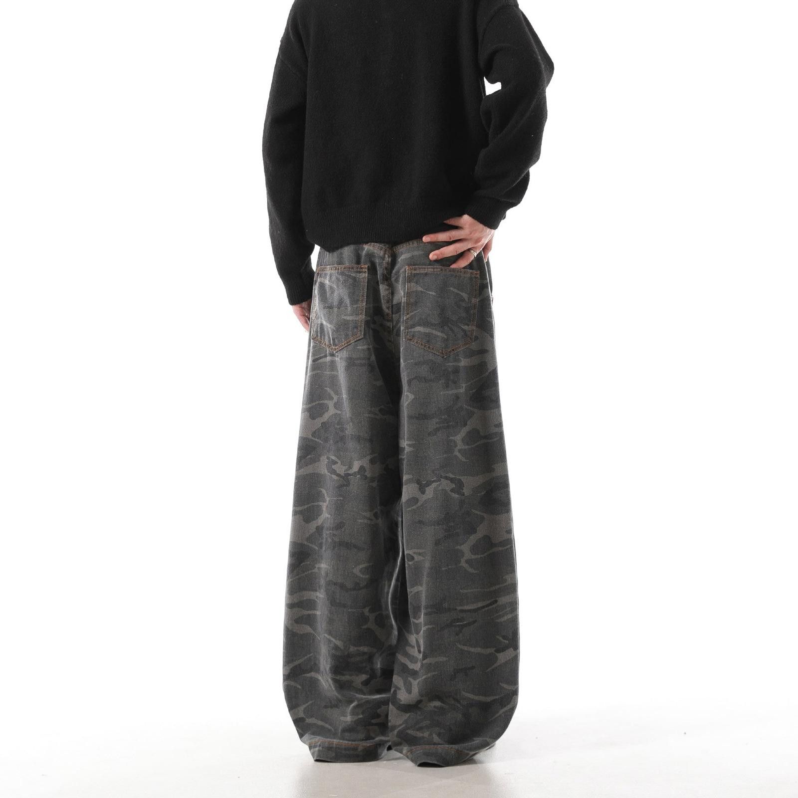 Japanese Brand Gray Camouflage Wide Leg Pants, Baggy Fit Trousers Size US 32 / EU 48 - 5 Thumbnail