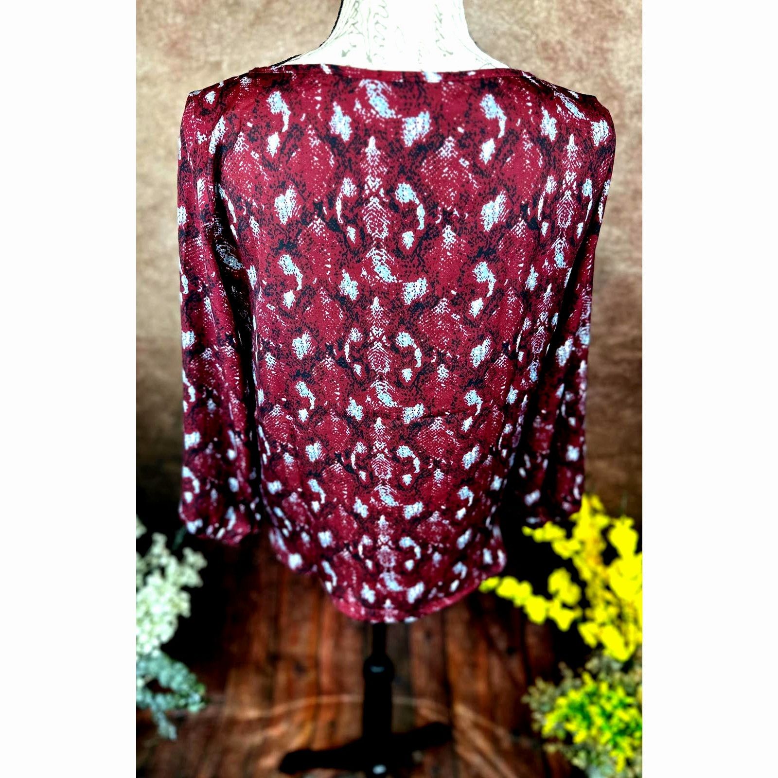 Other West Kei Veronica Tie Front Blouse Burgundy Snake size S Size S / US 4 / IT 40 - 9 Thumbnail