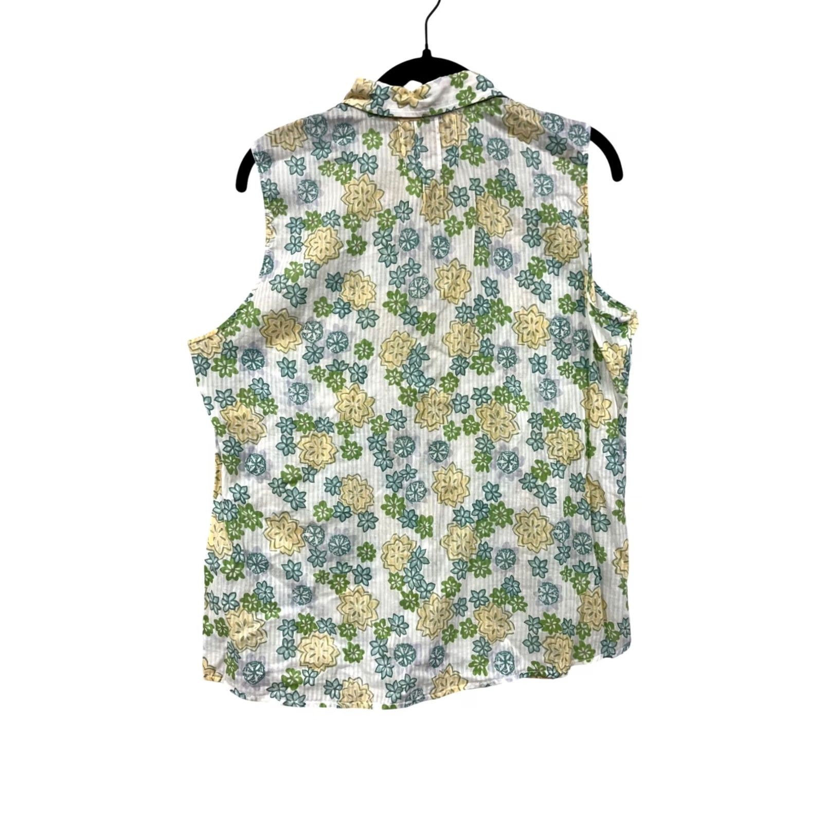 Vintage VINTAGE Woolrich Womens Floral Sleeveless Button-Up Blouse L Green Cotton Debut Like New Womens Size L / US 10 / IT 46 - 2 Thumbnail