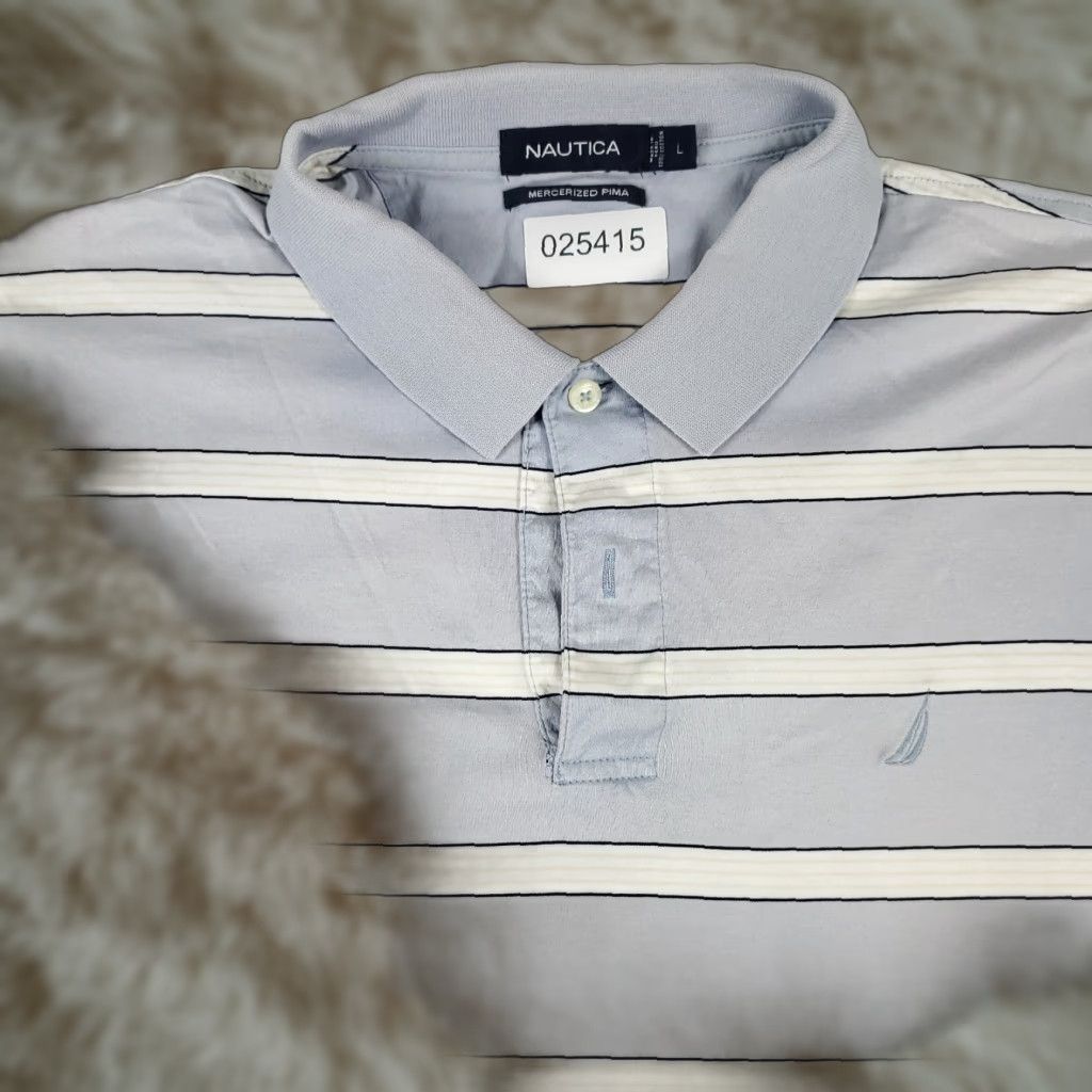 Nautica Nautica Polo Shirt Mens L Blue Striped Short Sleeve Casual Button-Front Cotton Blend Brand Logo Colorful Classic Preppy Sports Theme Mens Size US L / EU 52-54 / 3 - 1 Thumbnail