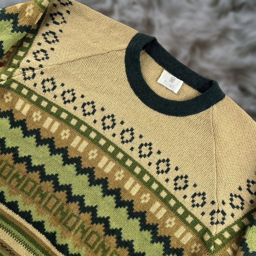 Vintage Tumi Alpaca Aztec Sweater Women Small Multicolor 3/4 Sleeve Knit Retro