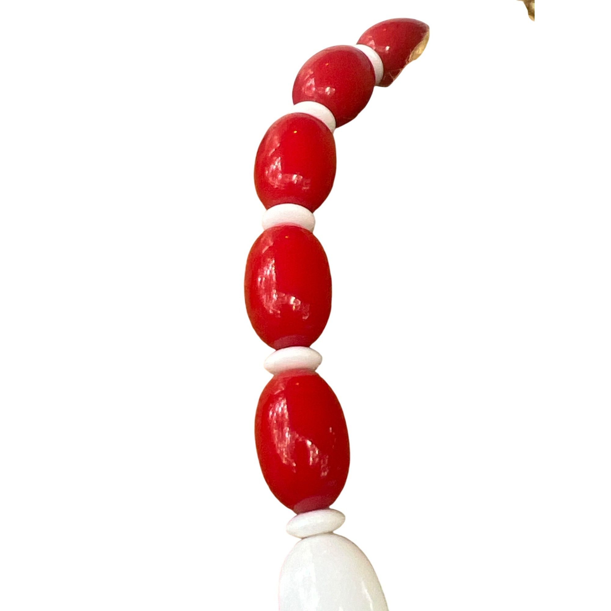 Other Vintage Red White Bead Necklace With Oval Geometric Beads MC Size ONE SIZE - 3 Thumbnail
