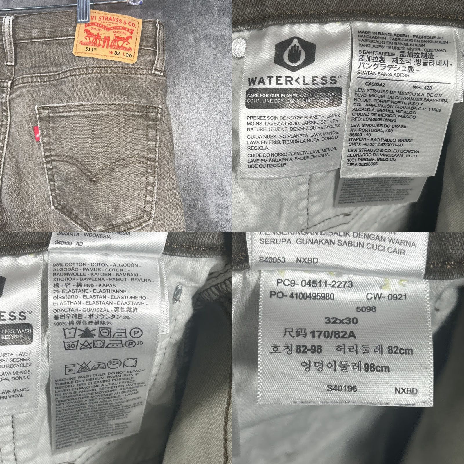 Levi's Levi's 511 Jeans Mens 32x30 Gray Cotton Stretch Denim Straight Regular Casual Pants Size US 32 / EU 48 - 8 Thumbnail