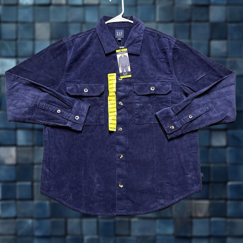 Gap NWT GAP Shirt Mens Medium Eclipse Blue Corduroy Long Sleeve Button Up MSRP 0 Size US M / EU 48-50 / 2 - 1 Thumbnail
