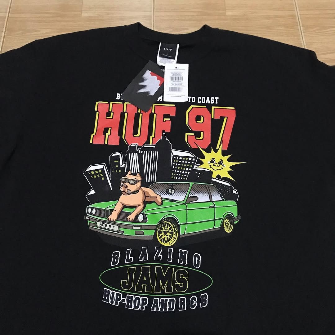 Huf × Hysteric Glamour Huf Skate Oversized Black Tee BLAZING JAMS S/S TEE SIZE L Ra Size US L / EU 52-54 / 3 - 11 Thumbnail