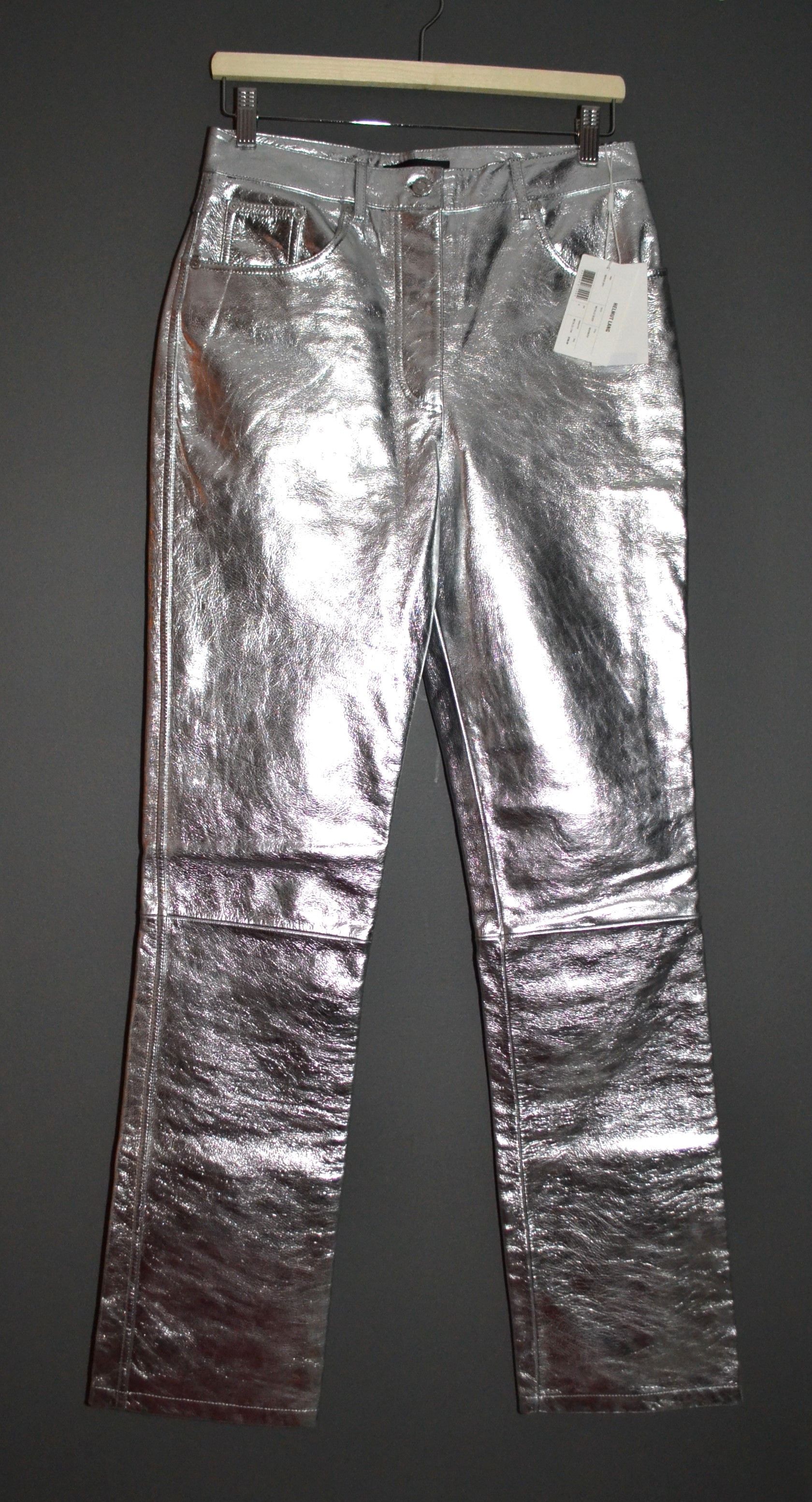 Helmut Lang Helmut Lang Mirror Straight Leather Pants Astro Biker Silver Size 28" / US 6 / IT 42 - 4 Thumbnail