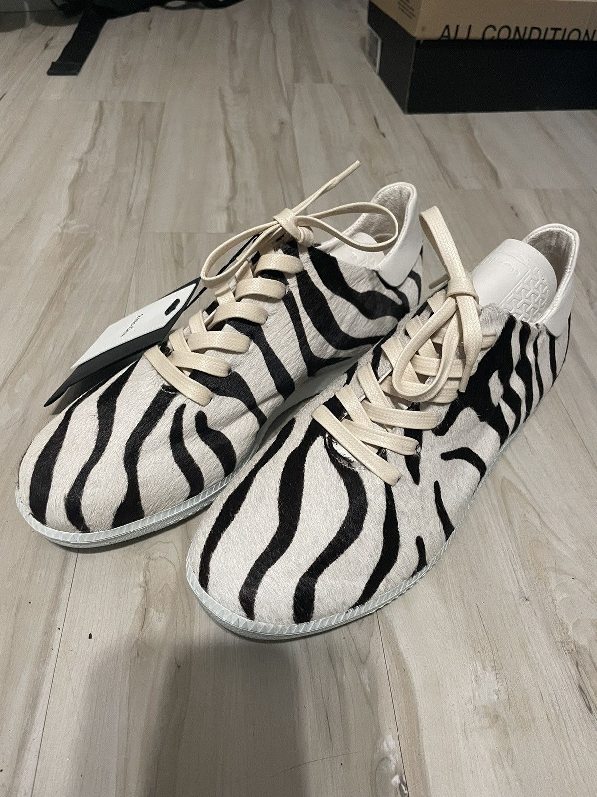image of Designer No.one System Zebra Printed Shoes in White, Men's (Size 10)