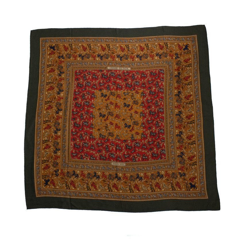 Hermes Hermes, Chasse en Inde cashmere scarf in green Size ONE SIZE - 1 Thumbnail
