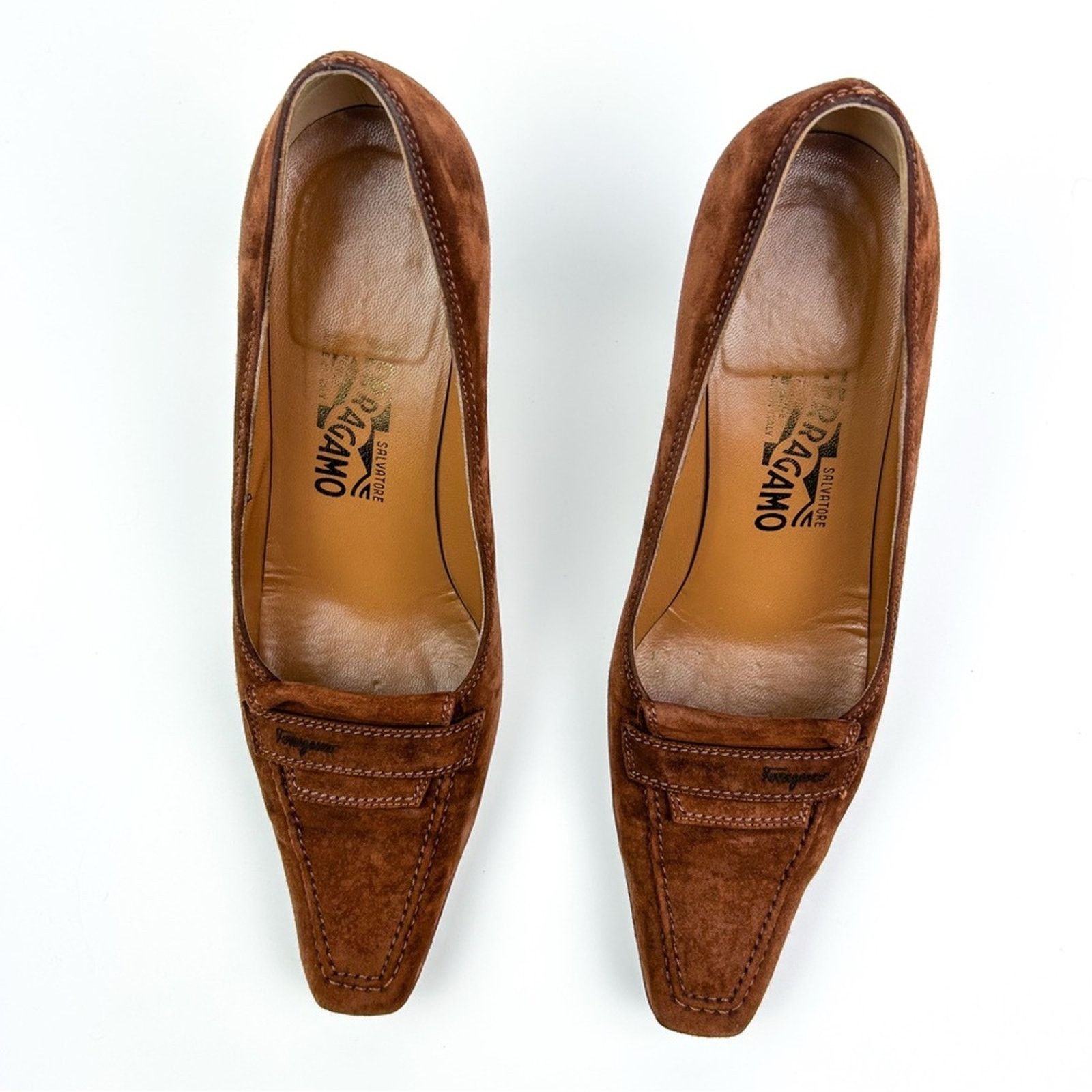 Salvatore Ferragamo Salvatore Ferragamo Vintage Suede Cognac Calf Pump Size 7.5 Size US 7.5 / IT 37.5 - 11 Thumbnail