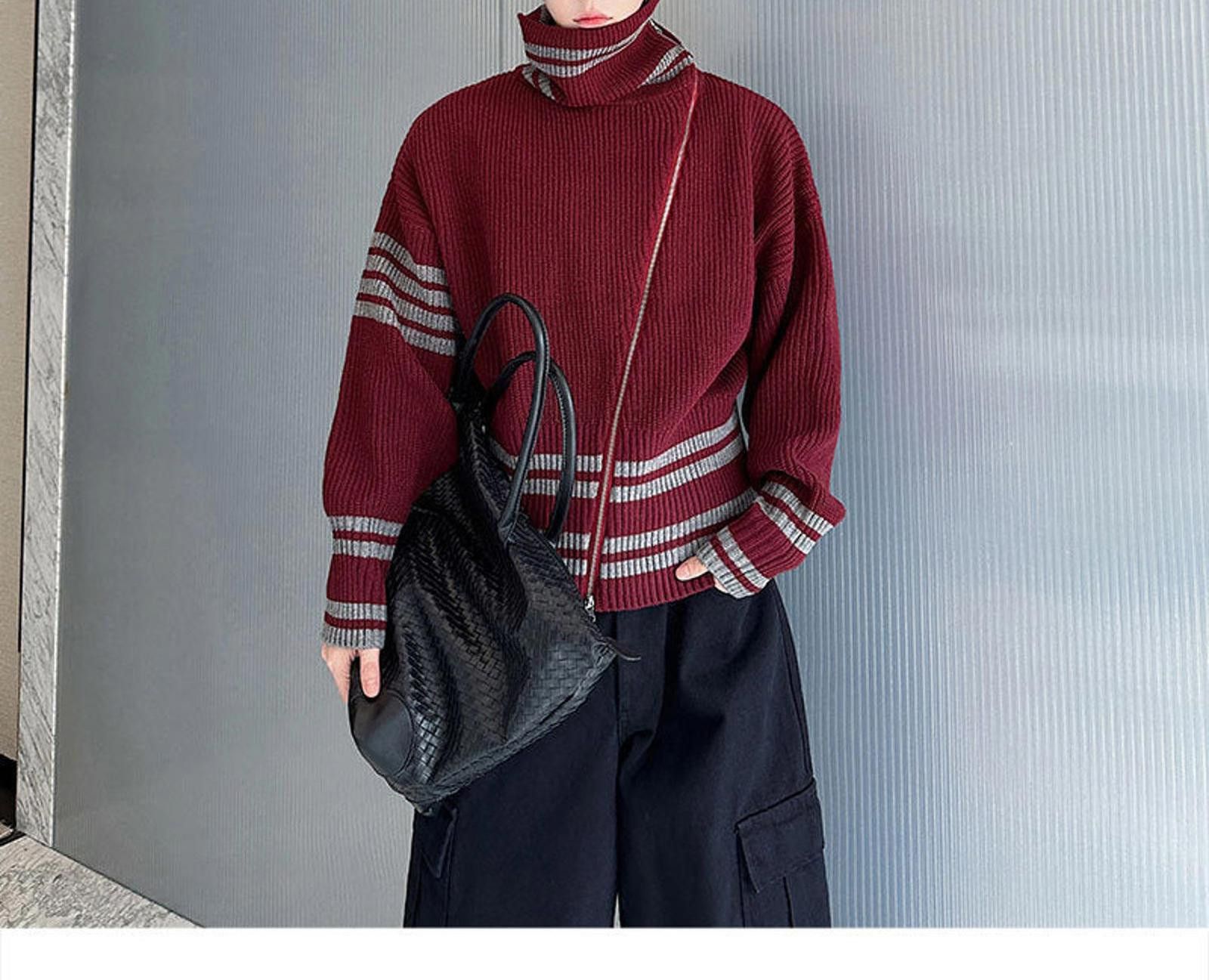 Japanese Brand Striped Ribbed Turtleneck Sweater, Relaxed Fit Knitwear Size US M / EU 48-50 / 2 - 5 Thumbnail