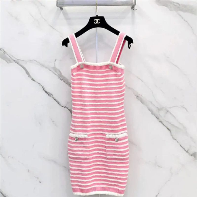 Chanel Chanel Pink Striped Wool Blend Dress 0089 Size S / US 4 / IT 40 - 1 Thumbnail