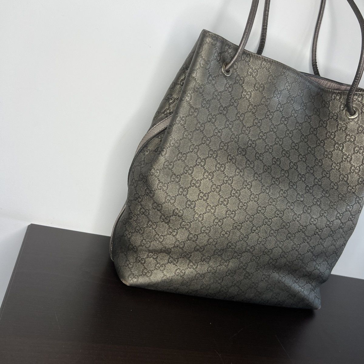 Gucci Vintage Gucci Monogram Tote Shoulder Bag Leather Beige Y2K Size ONE SIZE - 6 Thumbnail