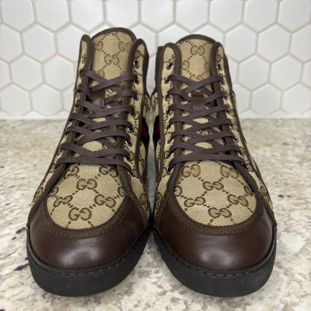 Gucci Size 7-Gucci California Striped High 'Beige Ebony' clean W/B Size US 7 / EU 40 - 4 Thumbnail