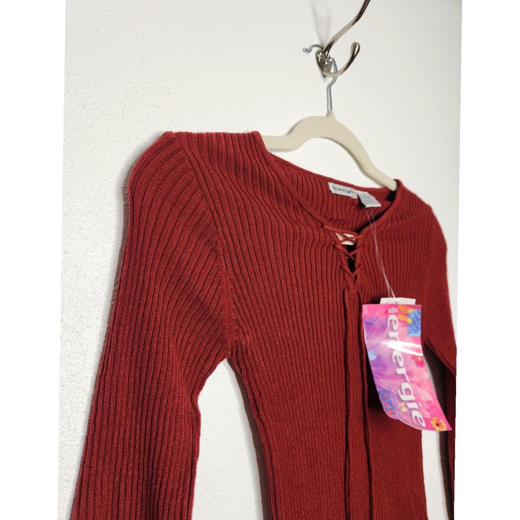 Energie VINTAGE Energie Red Ribbed Long Sleeve Shirt Women S Fairy Witchy Fall Autumn NWT 90s 00s Grunge Y2K Art Nature Tee Shirt, Red, S, Women Size S / US 4 / IT 40 - 3 Thumbnail