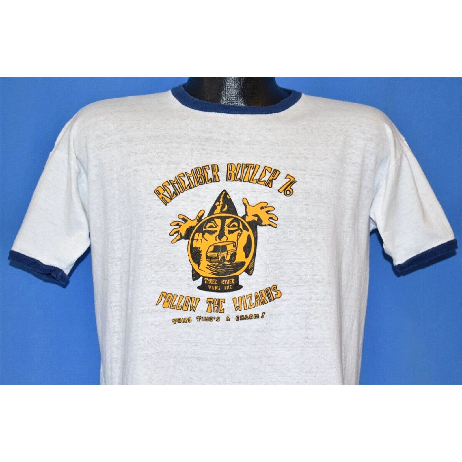 image of VTG 70's Three River Vans Remember Butler 76 Follow Wizard Vannin White T-Shirt L, Men's (Size Larg