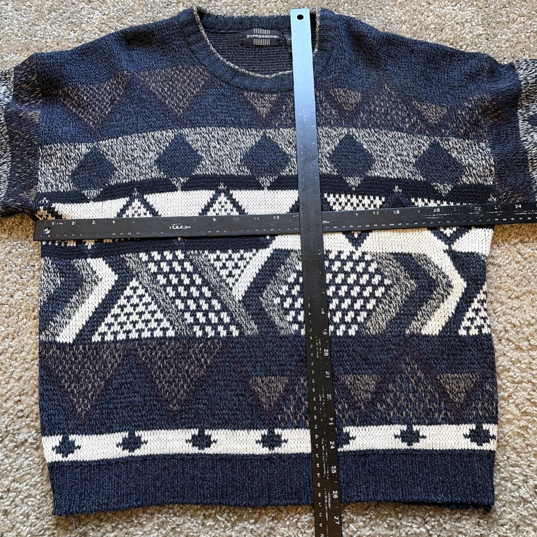 Vintage VINTAGE Expressions Sweater Unisex Adults Large White 90s Multi Pattern Acrylic Knit Pullover Size US L / EU 52-54 / 3 - 7 Thumbnail