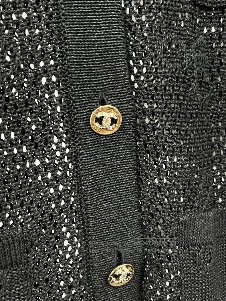 Other Chanel 24P black hollow bow four-pocket knitted cardigan c Size XXS / US 00 / IT 34 - 2 Thumbnail