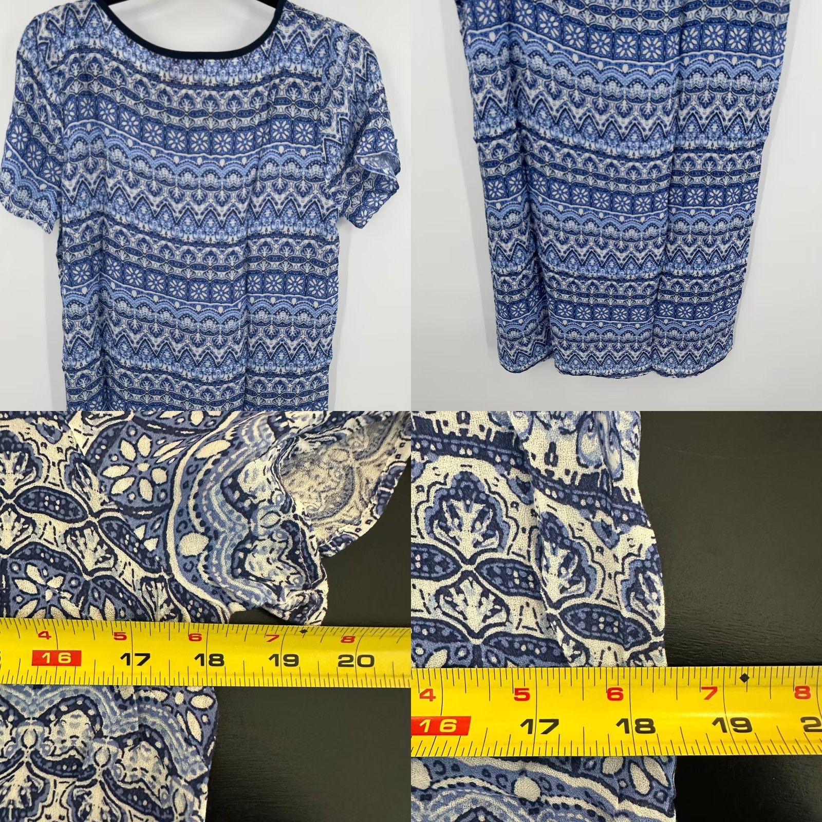 Vintage Skies Are Blue Shift Dress Geometric Blue Short Sleeve V Neck Women's M Size 32" / US 10 / IT 46 - 8 Thumbnail