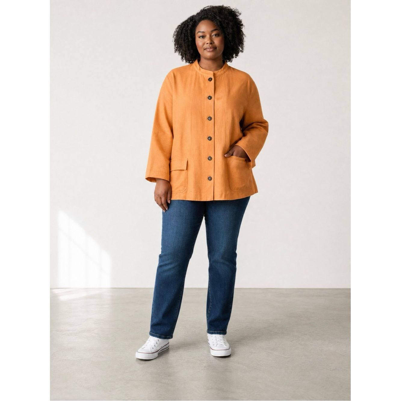 Anne Klein New Anne Klein Linen Orange Mandarin Collar Button Jacket S Size 4XL / US 24-26 - 1 Thumbnail
