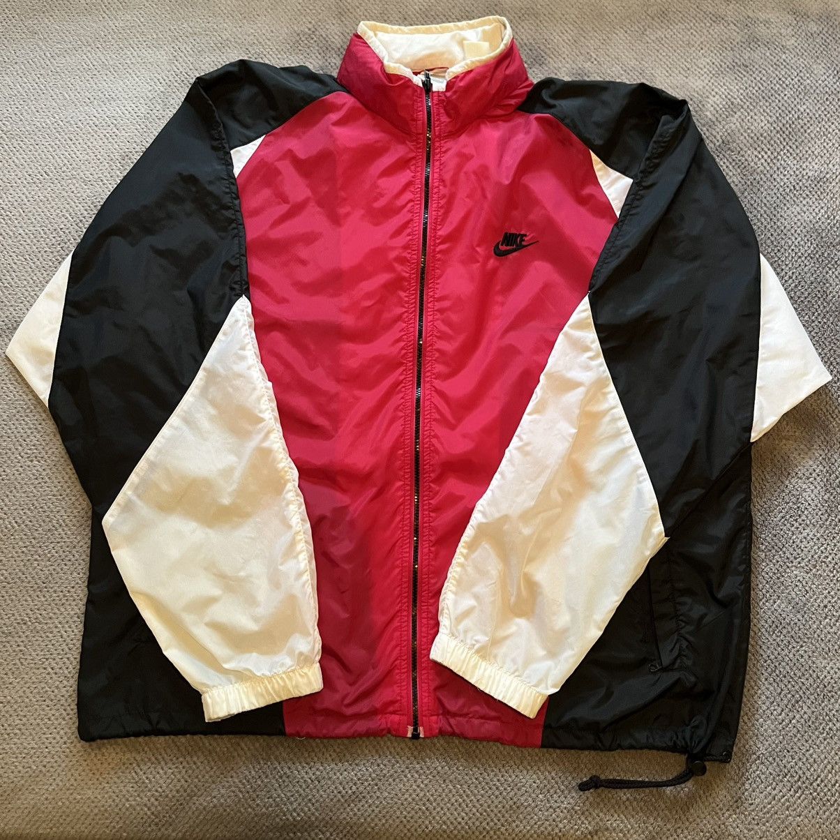 Vintage 90s Nike Raspberry Red Colorblock Windbreaker Jacket