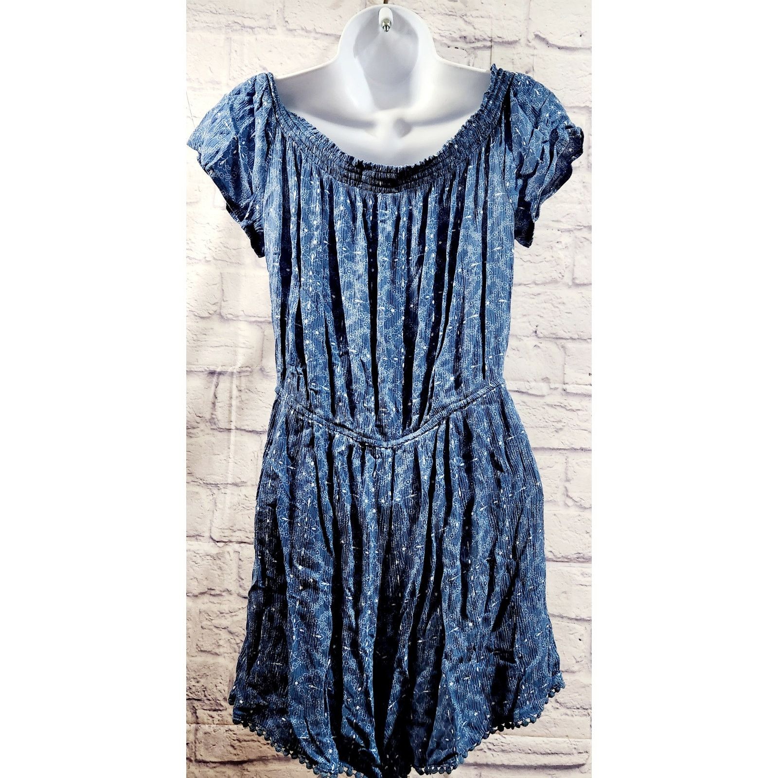 Other Rewind Blue White Floral Print Romper Medium Lightweight Size 30" / US 8 / IT 44 - 3 Thumbnail