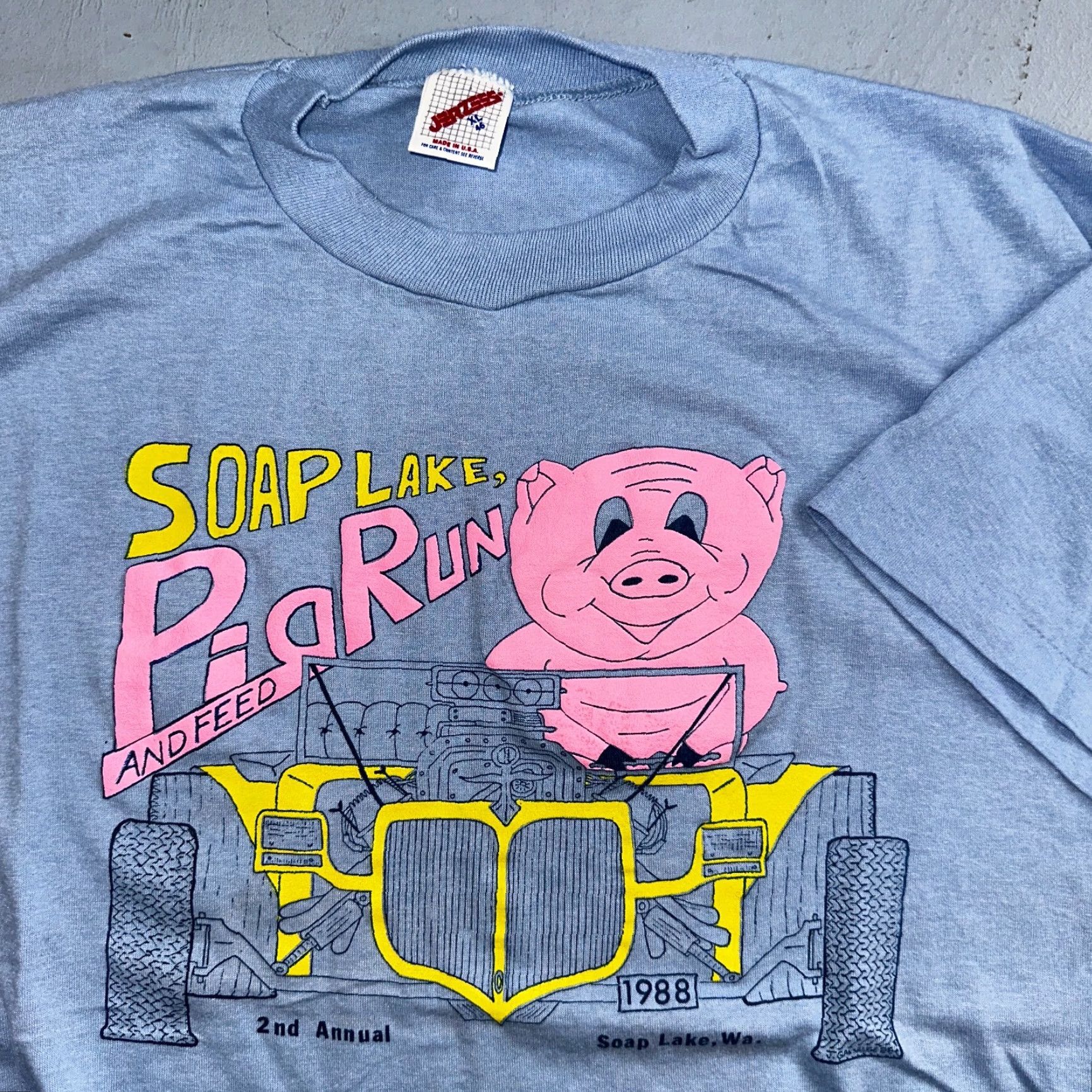 Jerzees VINTAGE Jerzees T-Shirt 80s Pig Run and Feed Blue XL Men Short Sleeve Crew Neck Graphic Print Size US XL / EU 56 / 4 - 2 Thumbnail