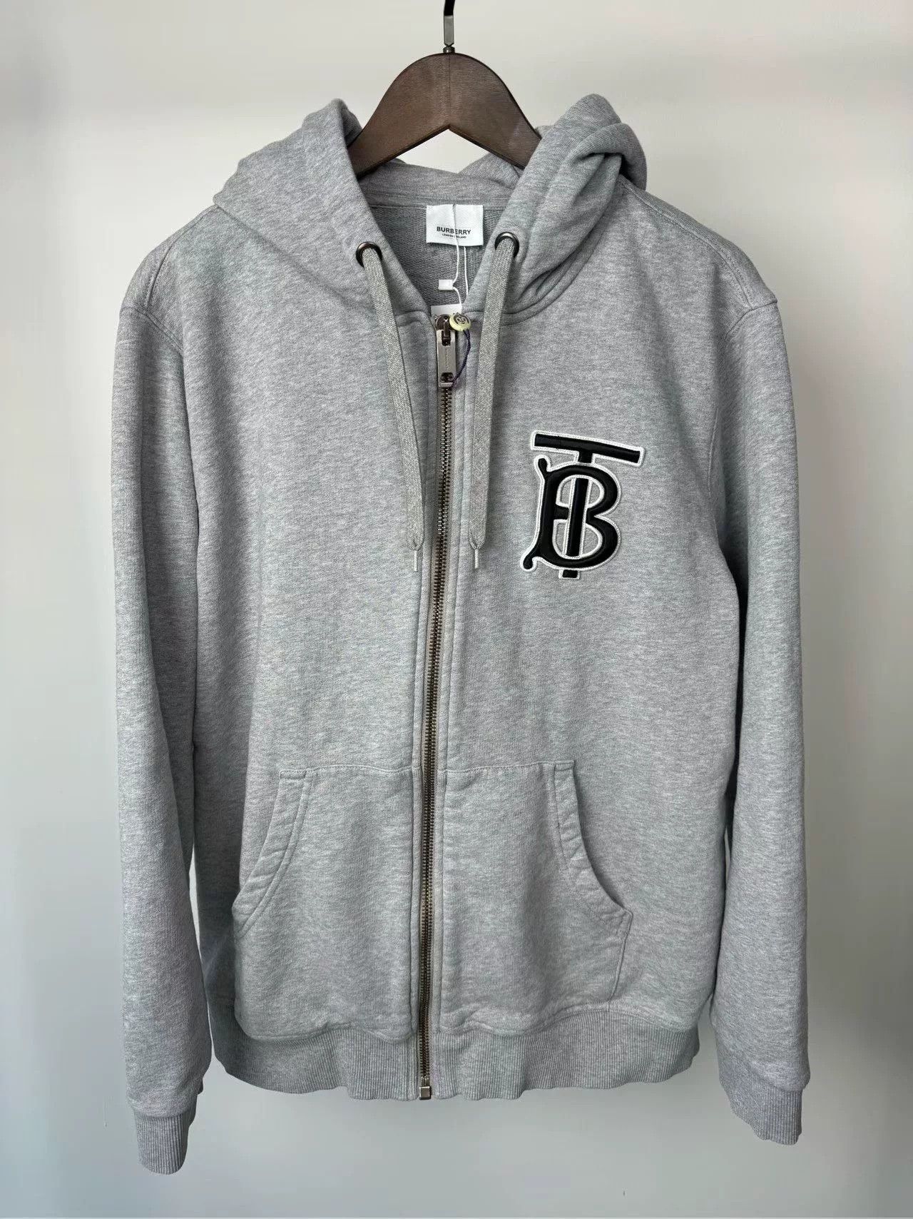 Burberry Burberry Gray Embroidered TB Hooded Coat Size US L / EU 52-54 / 3 - 1 Thumbnail