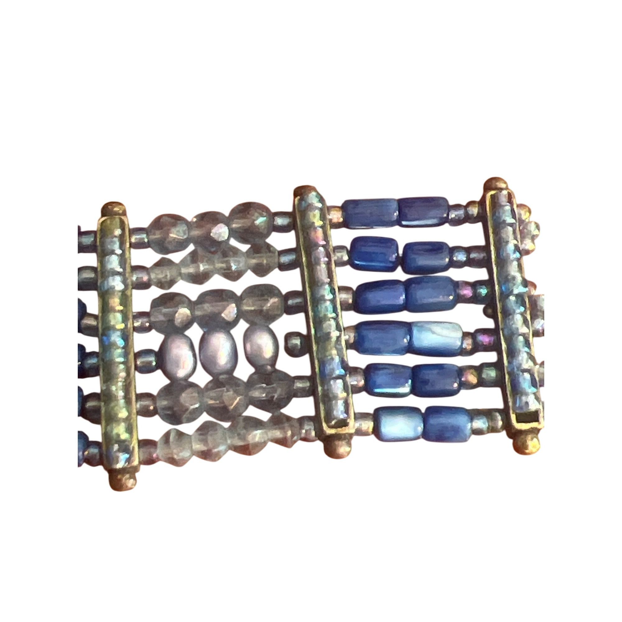 Vintage Vtg Sterling Silver Bracelet Glass Shell Beads Pearls Egypti Size ONE SIZE - 2 Thumbnail