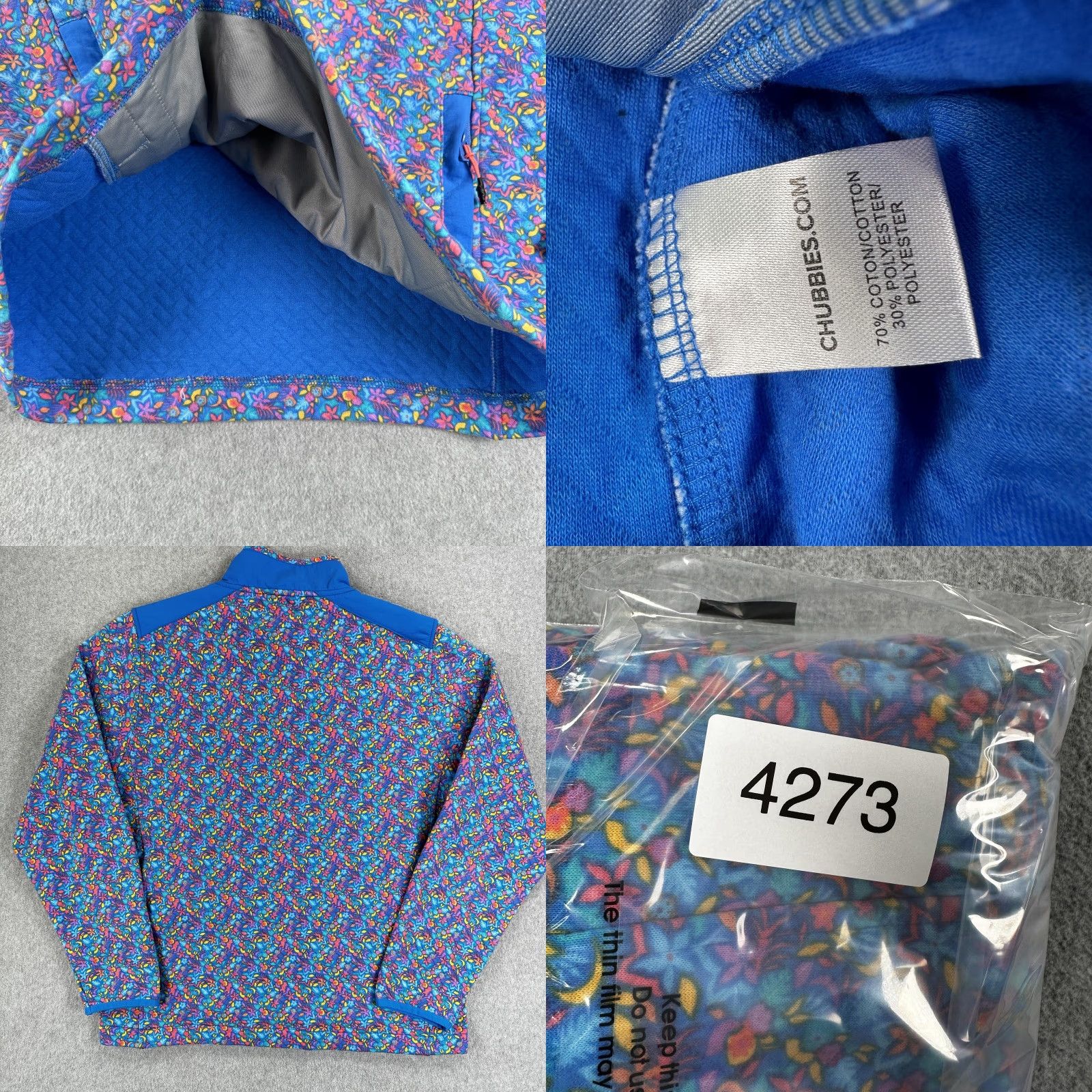 Chubbies Chubbies Sweatshirt Mens L 1/4 Zip Pullover Multicolor Floral Tropical Knit Pockets Mock Neck Quilted Seasonal Fall Winter Spring Size US L / EU 52-54 / 3 - 8 Thumbnail