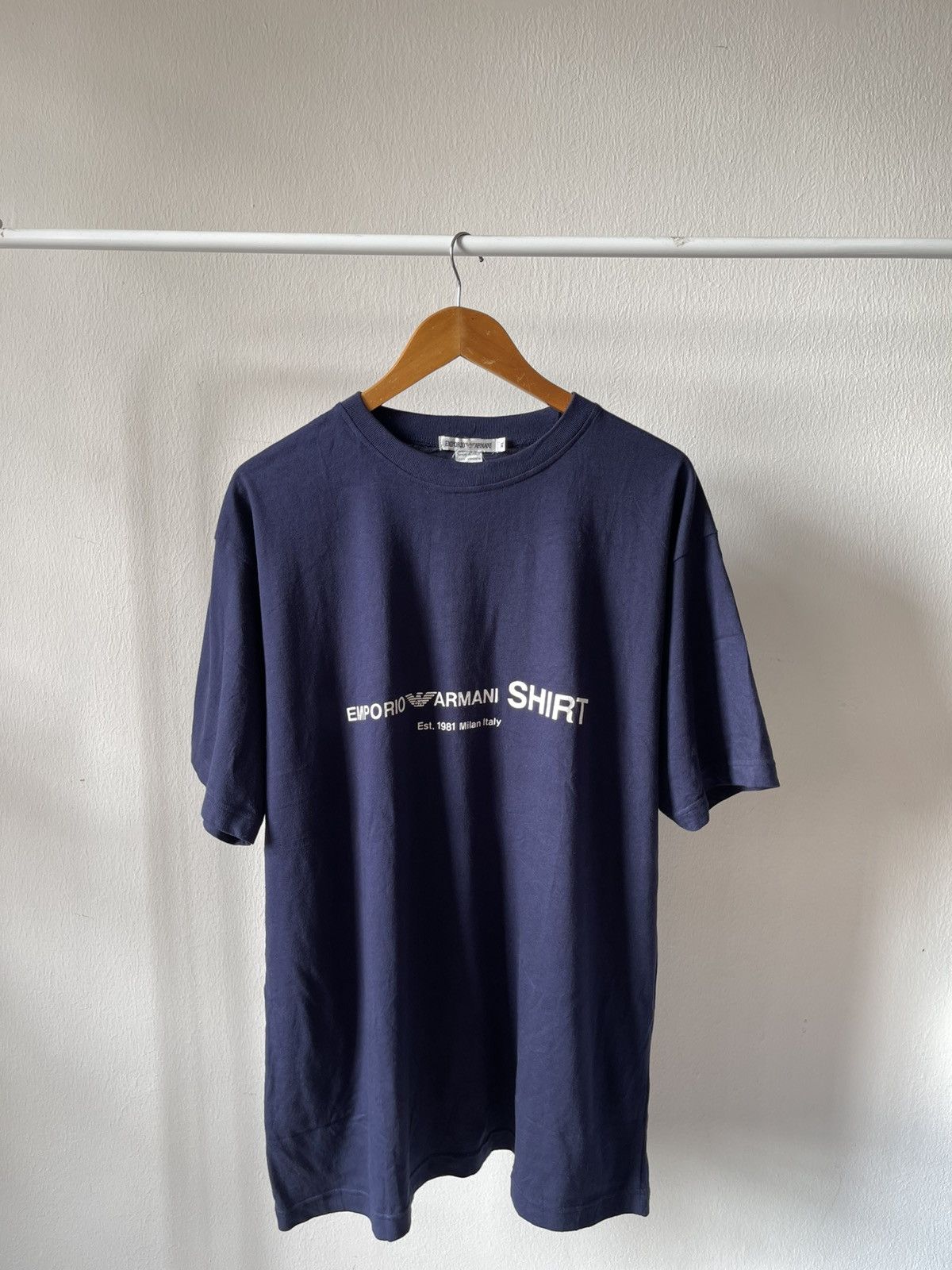 Emporio Armani × Giorgio Armani 80s Emporio Armani Spellout T Shirt Size US XL / EU 56 / 4 - 2 Thumbnail