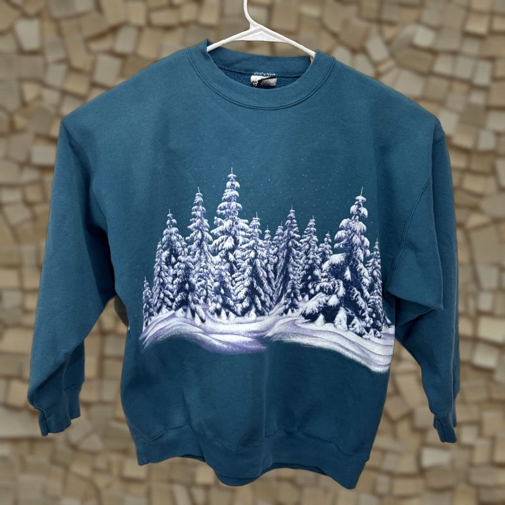Altea VINTAGE Signal Sport All Over Print Snow Forest Nature Sweatshirt XL Teal Blue Size US XL / EU 56 / 4 - 1 Thumbnail